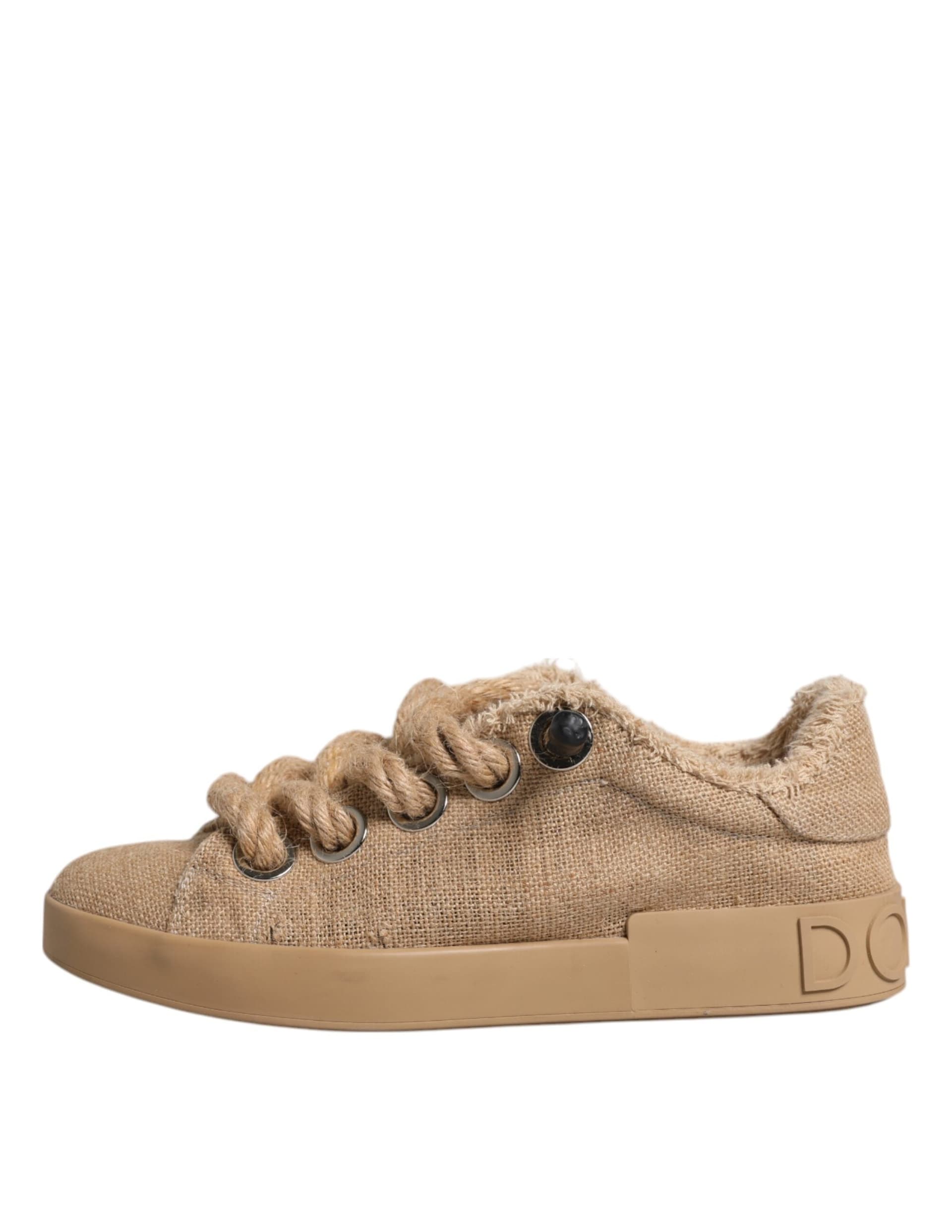 Brown Jute Fabric Low Top Men Sneakers Shoes - 5