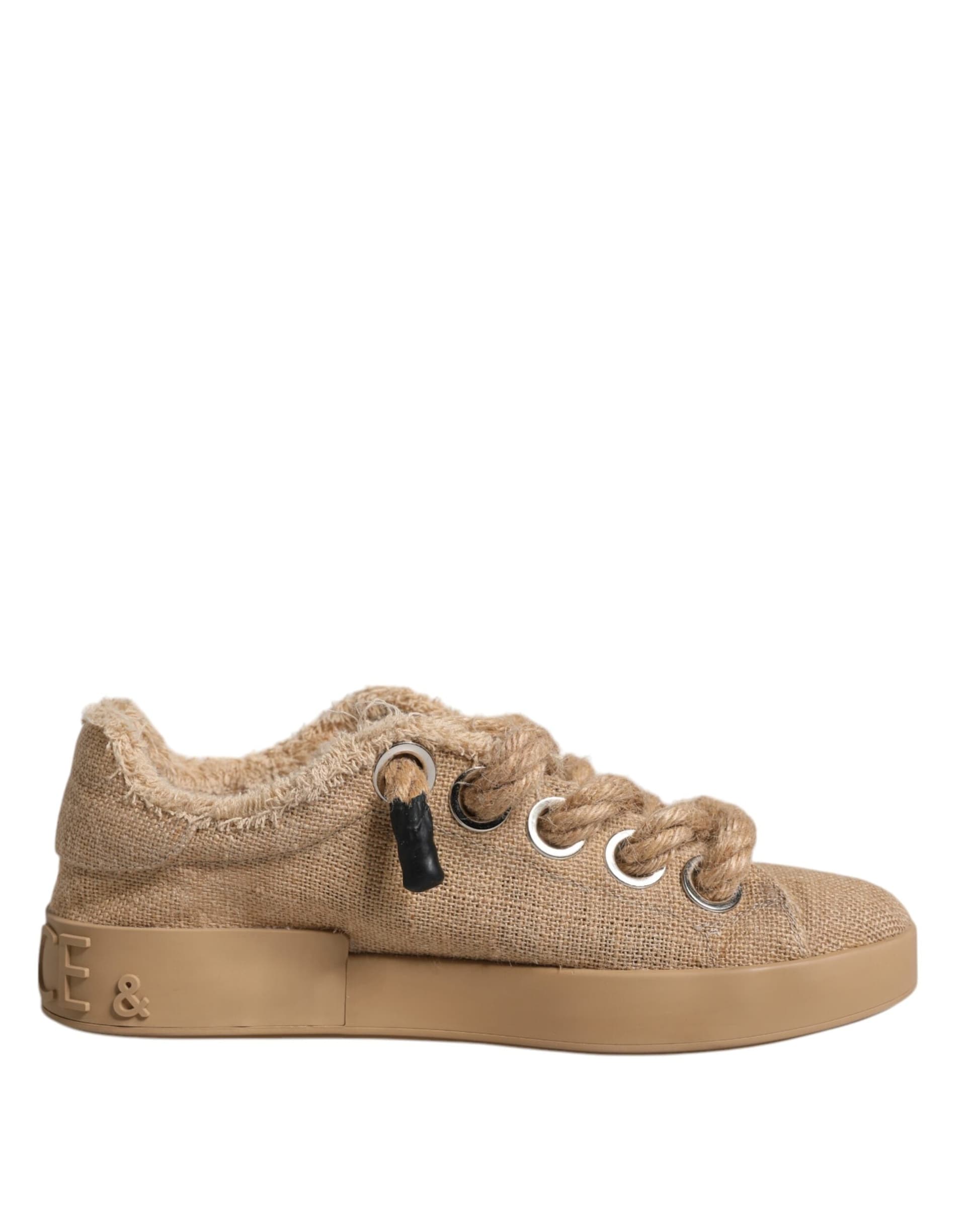 Brown Jute Fabric Low Top Men Sneakers Shoes - 6