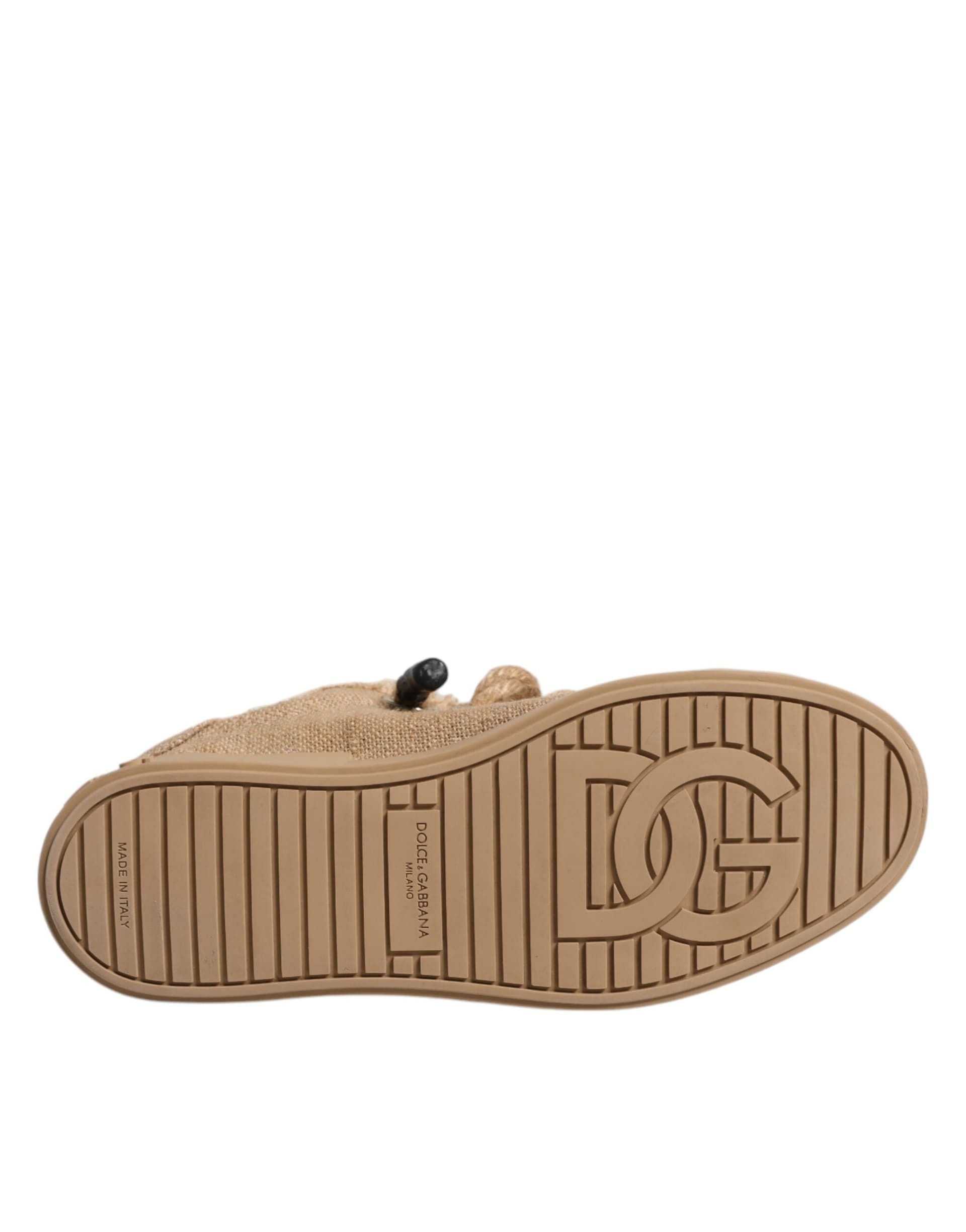 Brown Jute Fabric Low Top Men Sneakers Shoes - 8