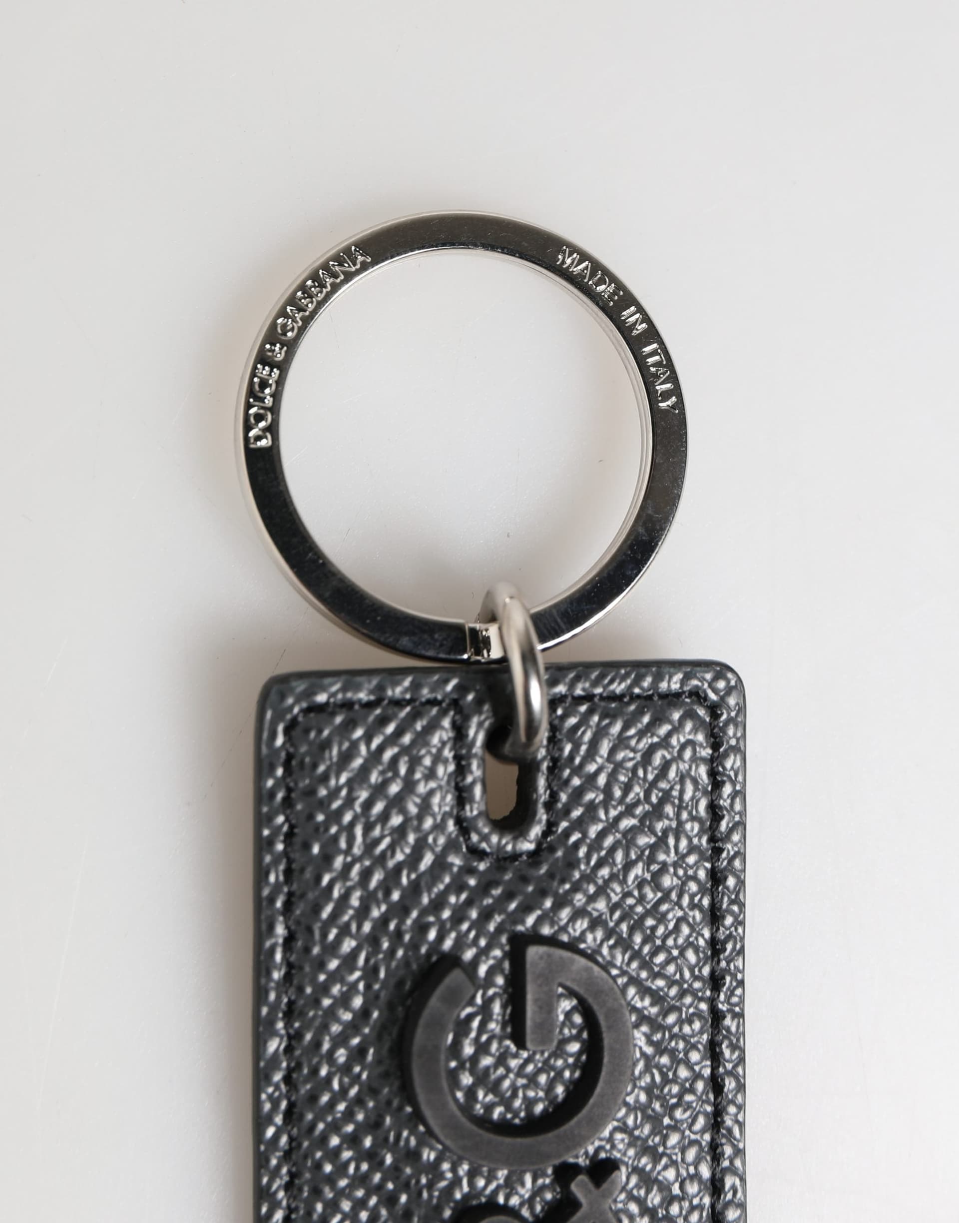 Black Calf Leather D&G Logo Metal Ring Keyring Keychain - 3
