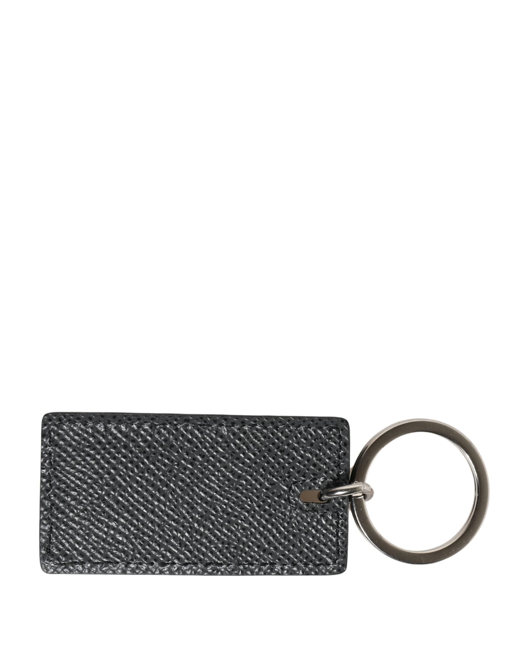 Black Calf Leather D&G Logo Metal Ring Keyring Keychain - 5