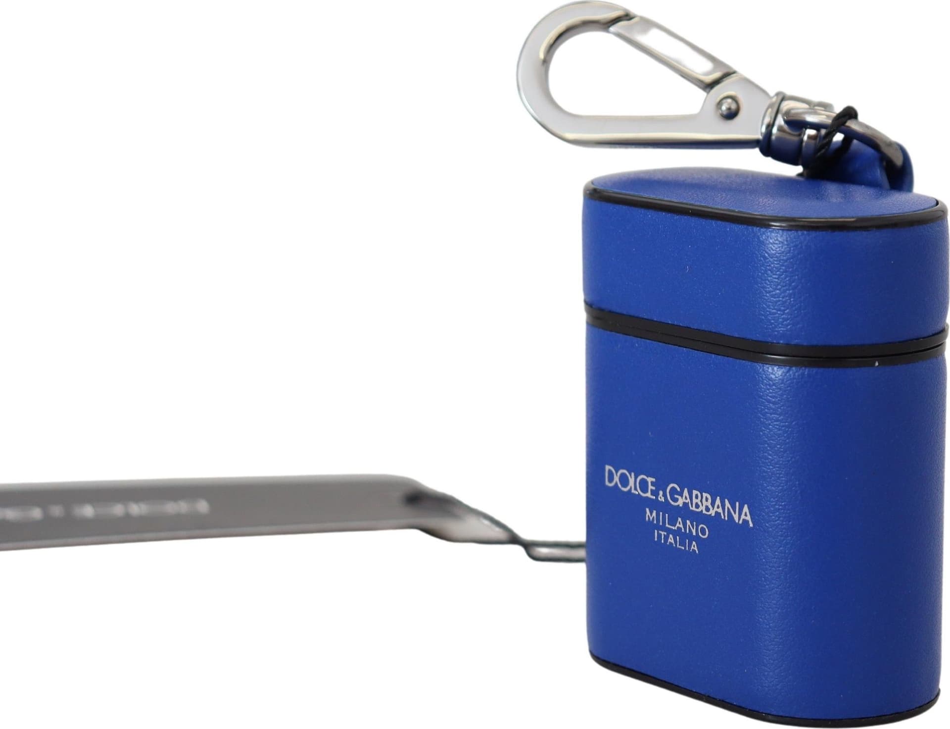 Blue Leather Silver Metal Logo Airpods Case - 2