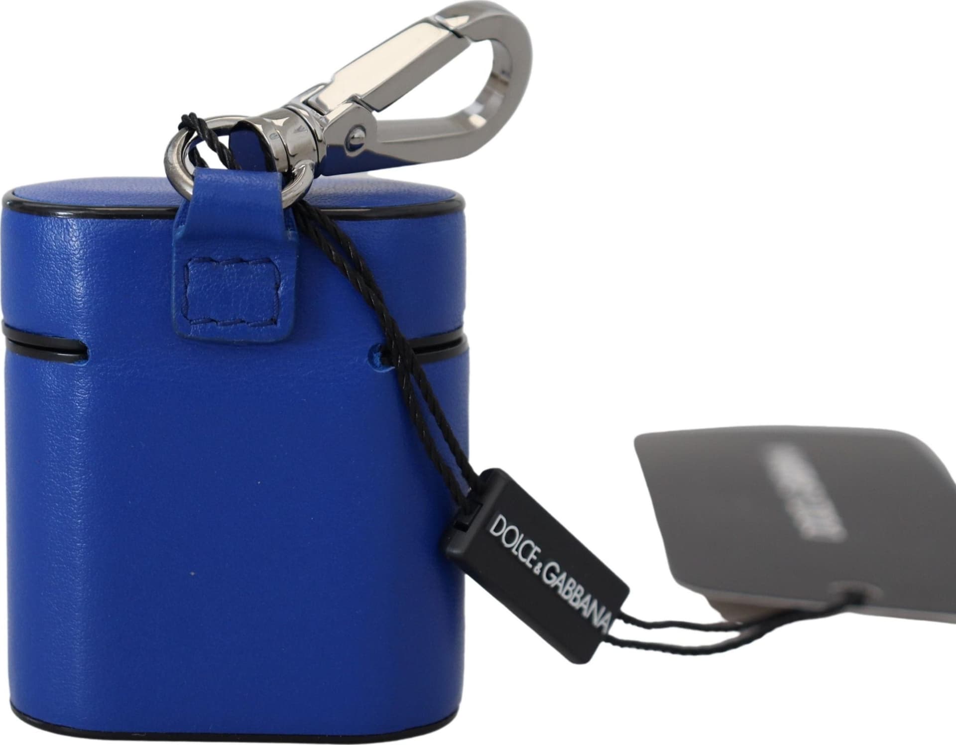Blue Leather Silver Metal Logo Airpods Case - 3