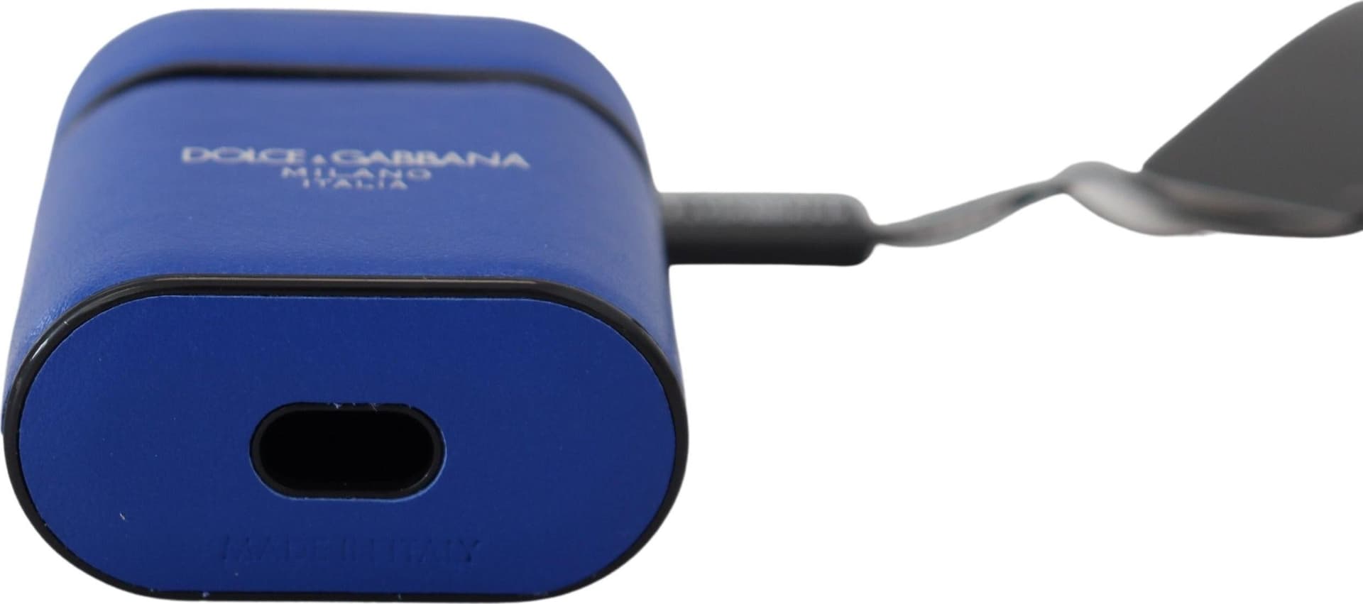 Blue Leather Silver Metal Logo Airpods Case - 4