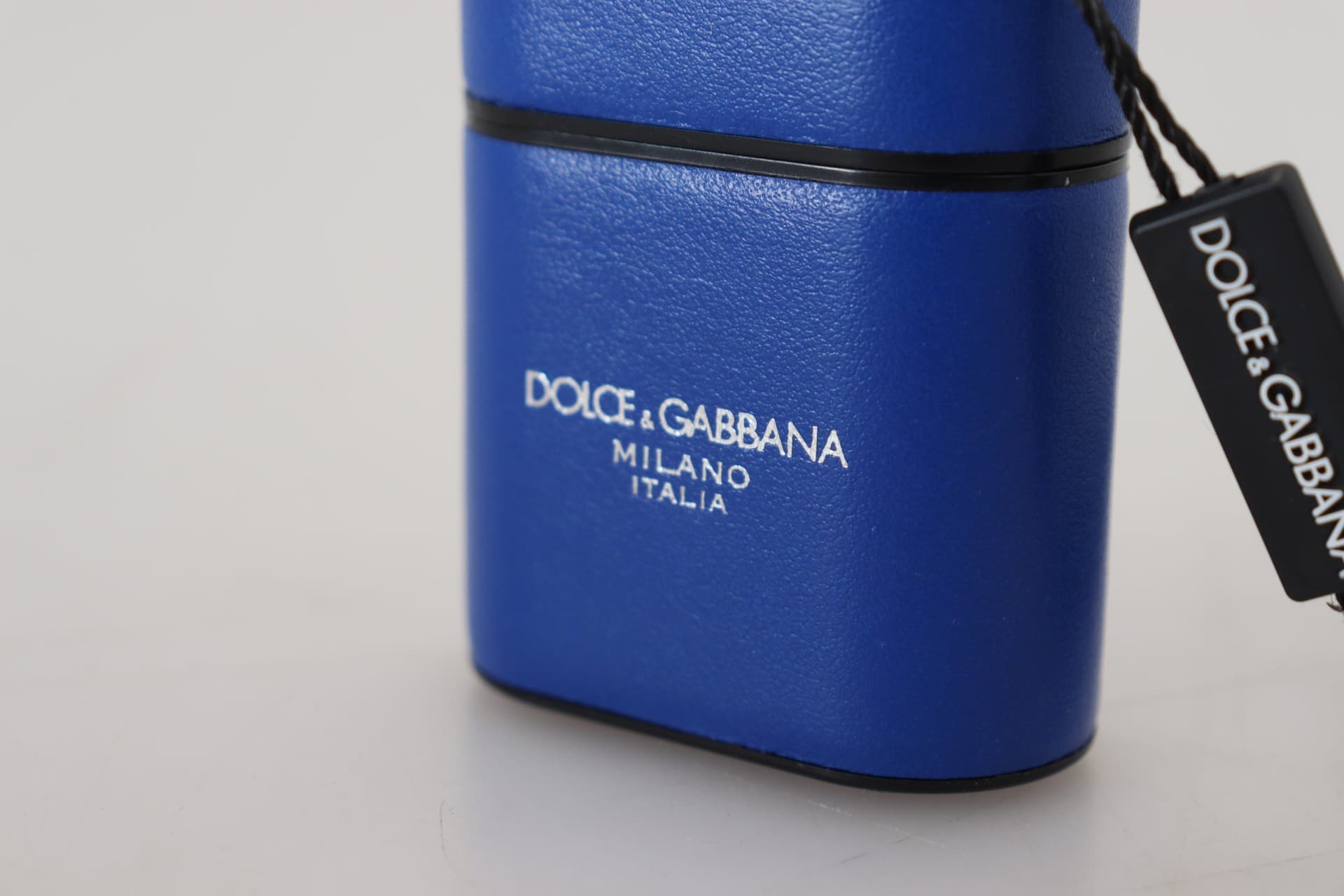 Blue Leather Silver Metal Logo Airpods Case - 5