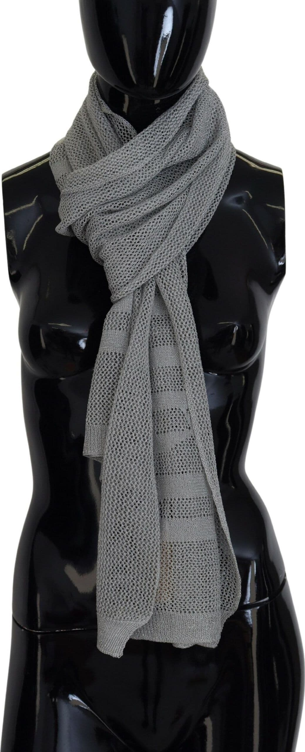 Gray Logo Knitted Neck Wrap Shawl Foulard Scarf - 2