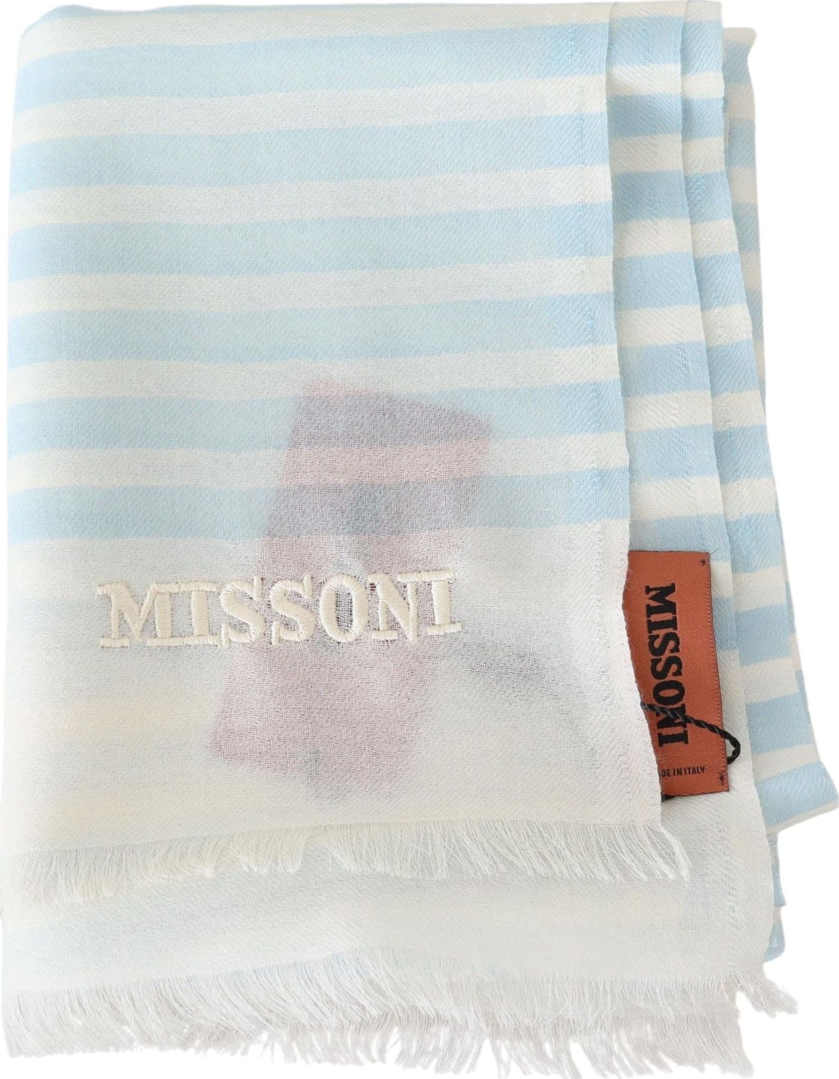Blue White Lined Cashmere Unisex Wrap Scarf - 2