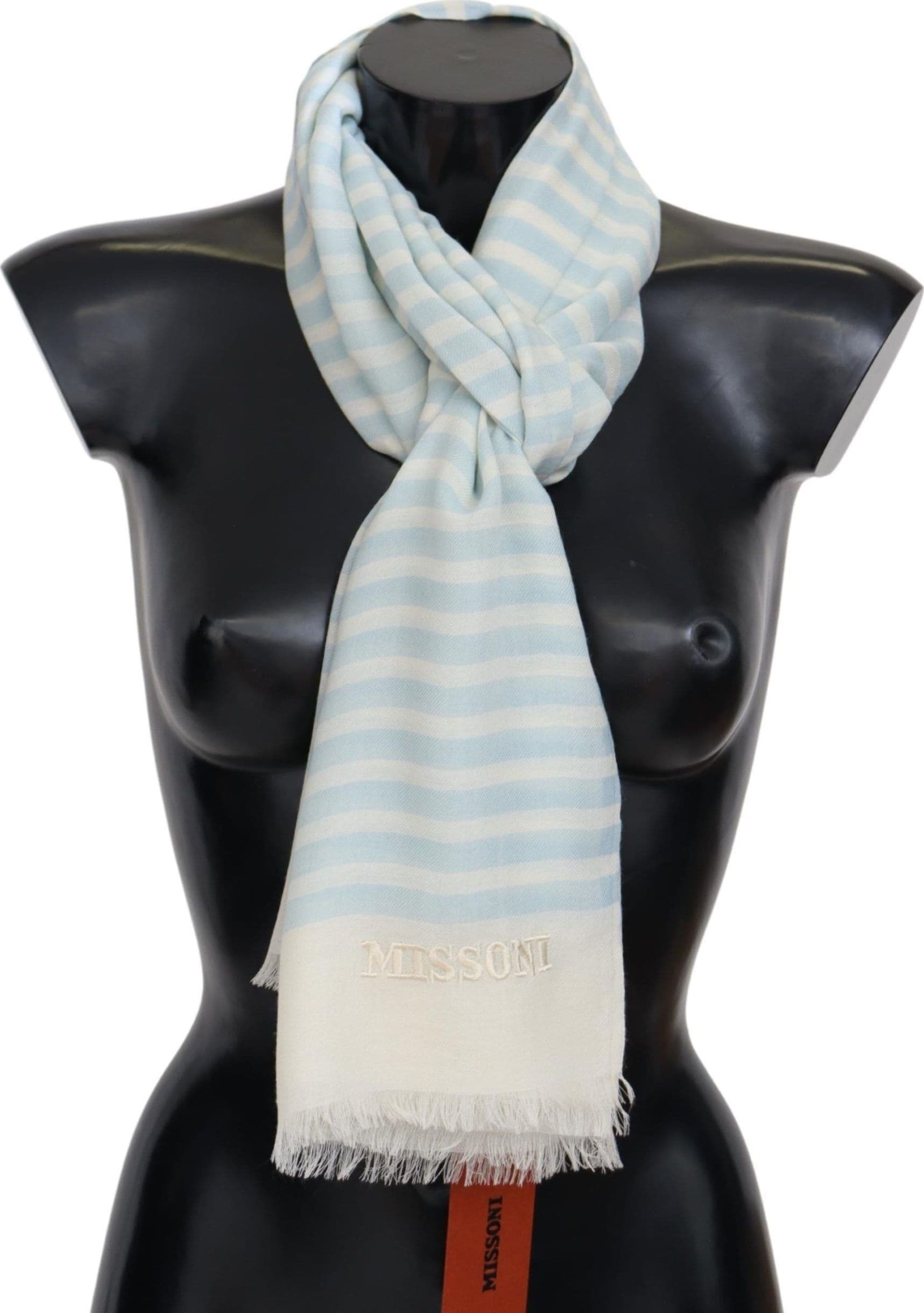 Blue White Lined Cashmere Unisex Wrap Scarf - 3