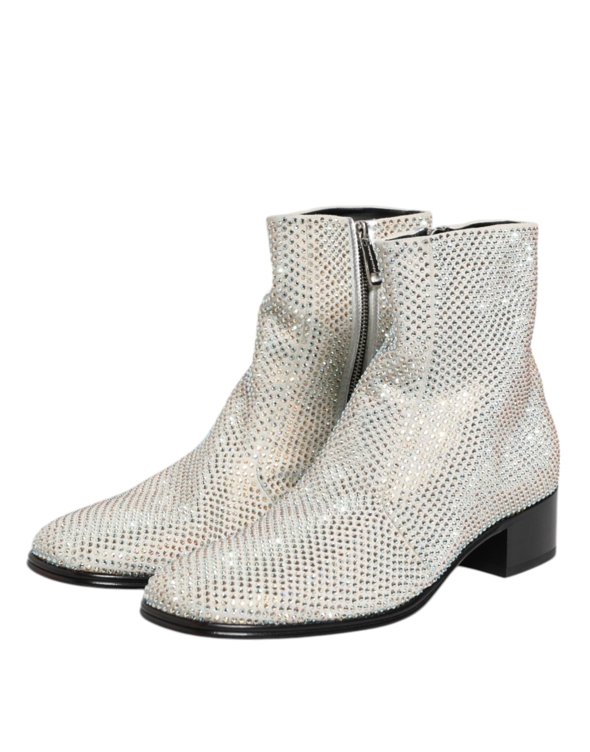 White Strass DG Logo Heels Ankle Boots Shoes - 3
