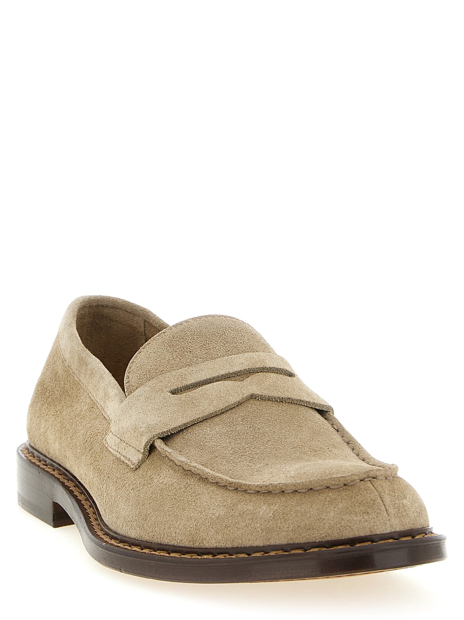 Beige Calfskin Slip-On Loafers - 2