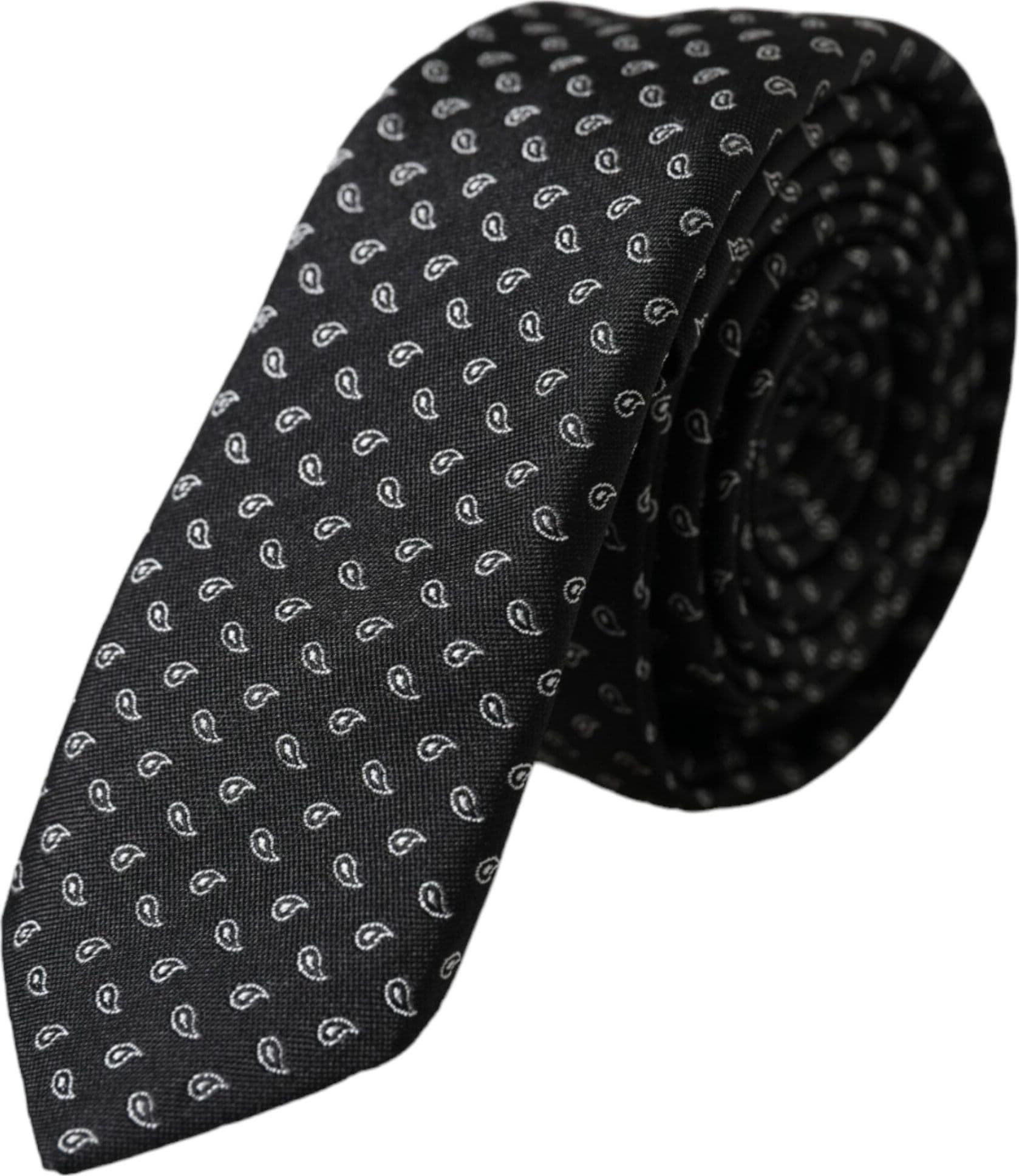 Black Jacquard Patterned Silk Adjustable Men Tie - 2