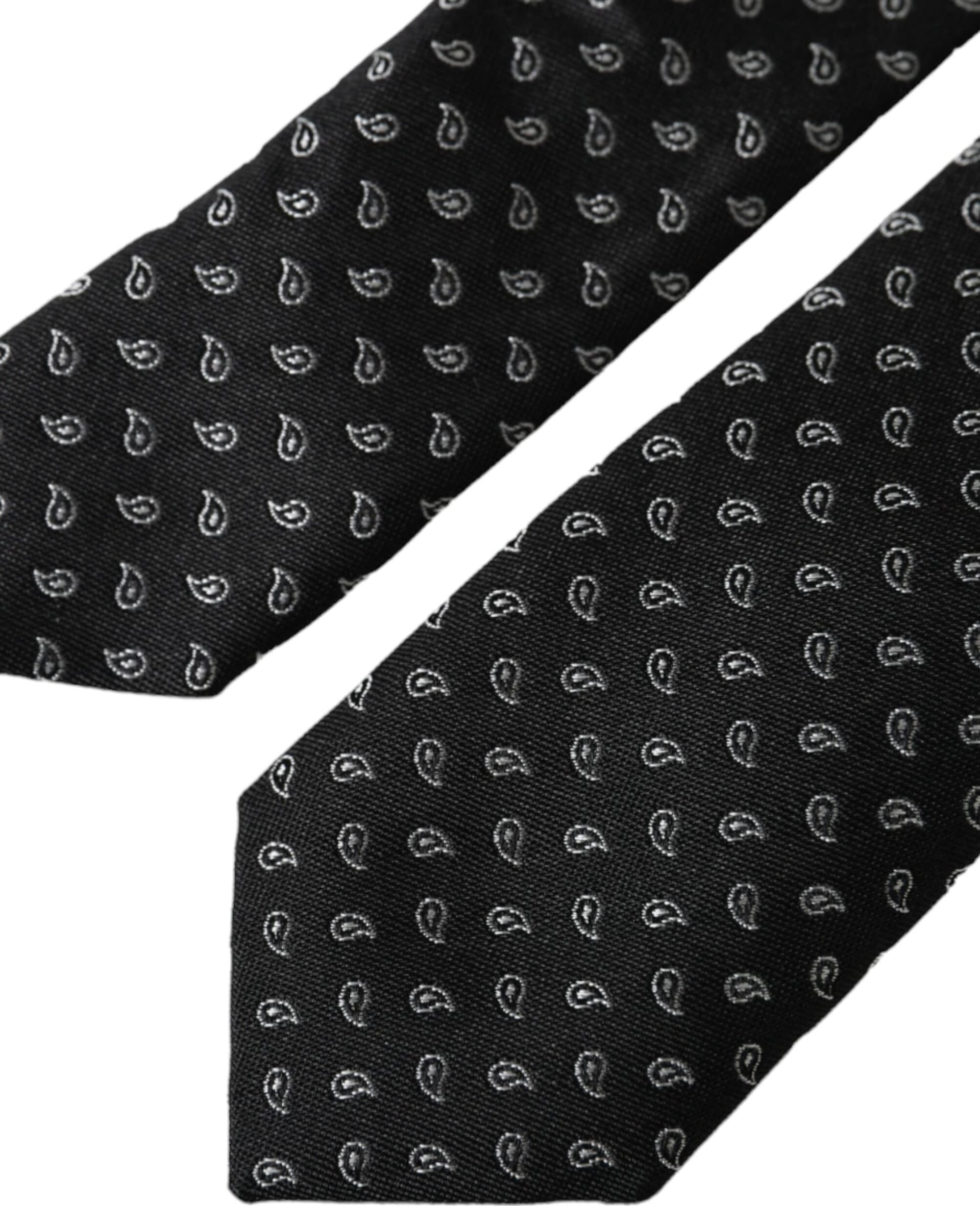 Black Jacquard Patterned Silk Adjustable Men Tie - 5