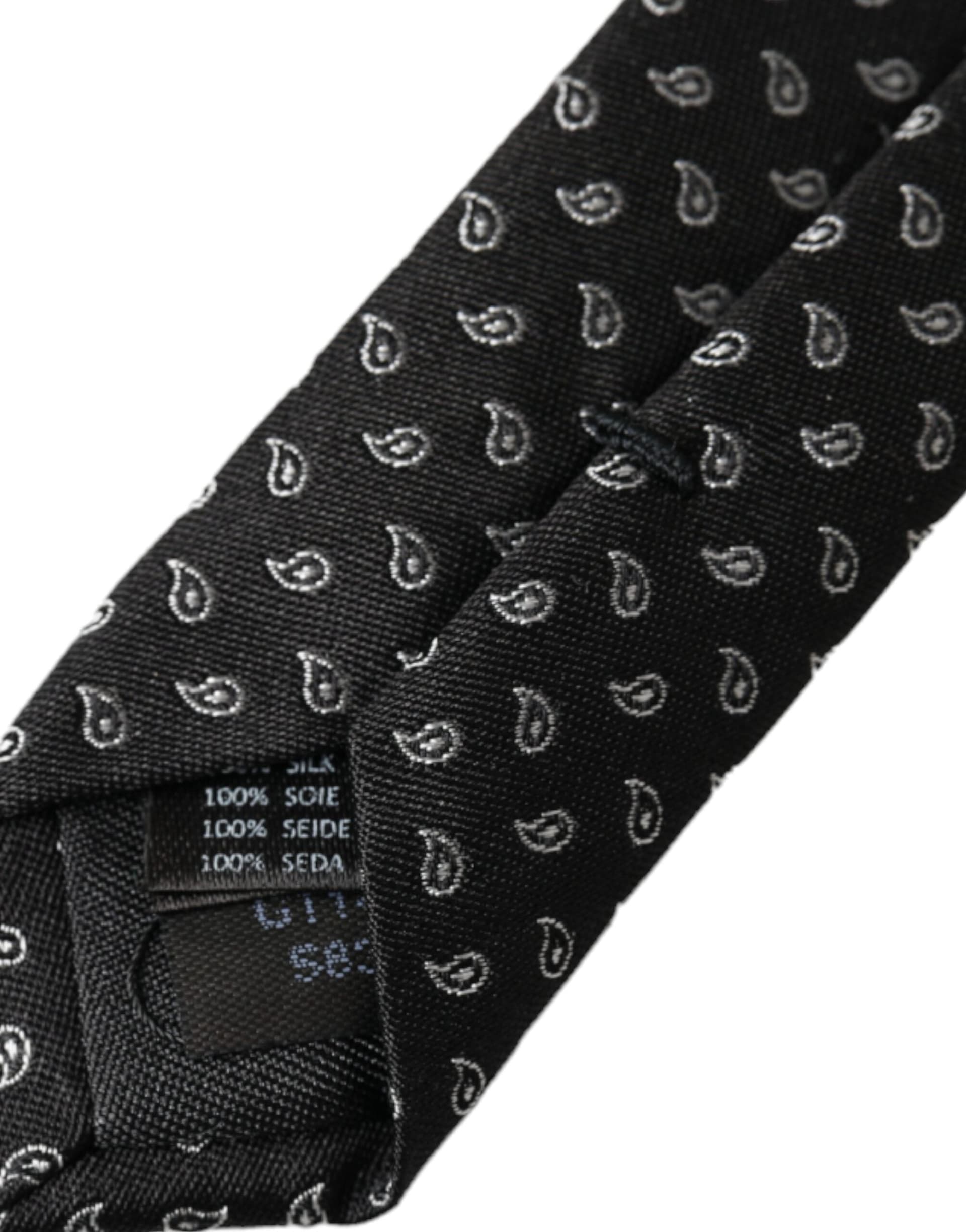 Black Jacquard Patterned Silk Adjustable Men Tie - 7