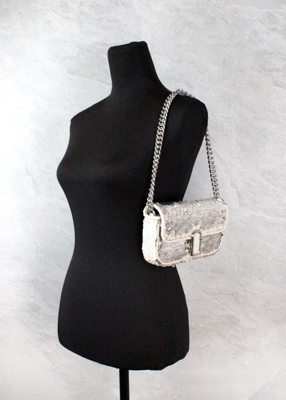 Marc Jacobs The Mini J Marc Shoulder Bag Cream Sequined Crossbody Bag - 2