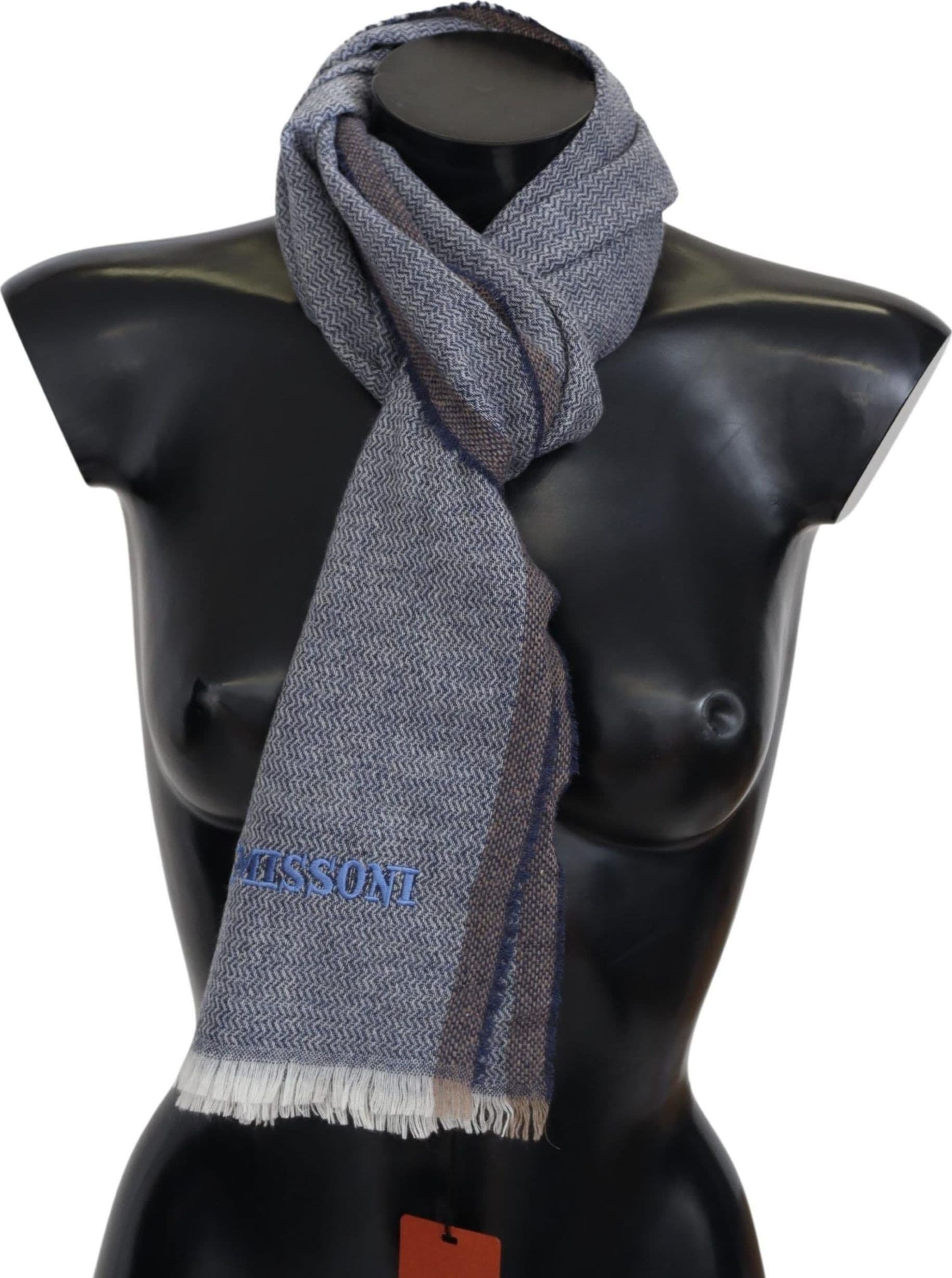 Gray Striped Wool Unisex Neck Wrap Fringes Scarf - 2