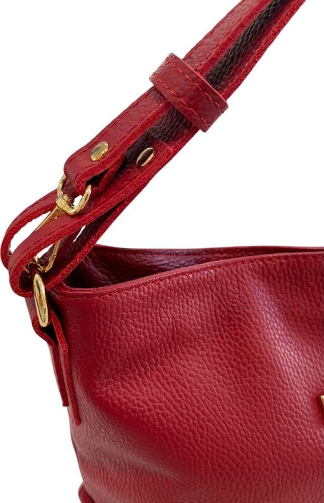 Red Leather Women Shoulder Bag - 5