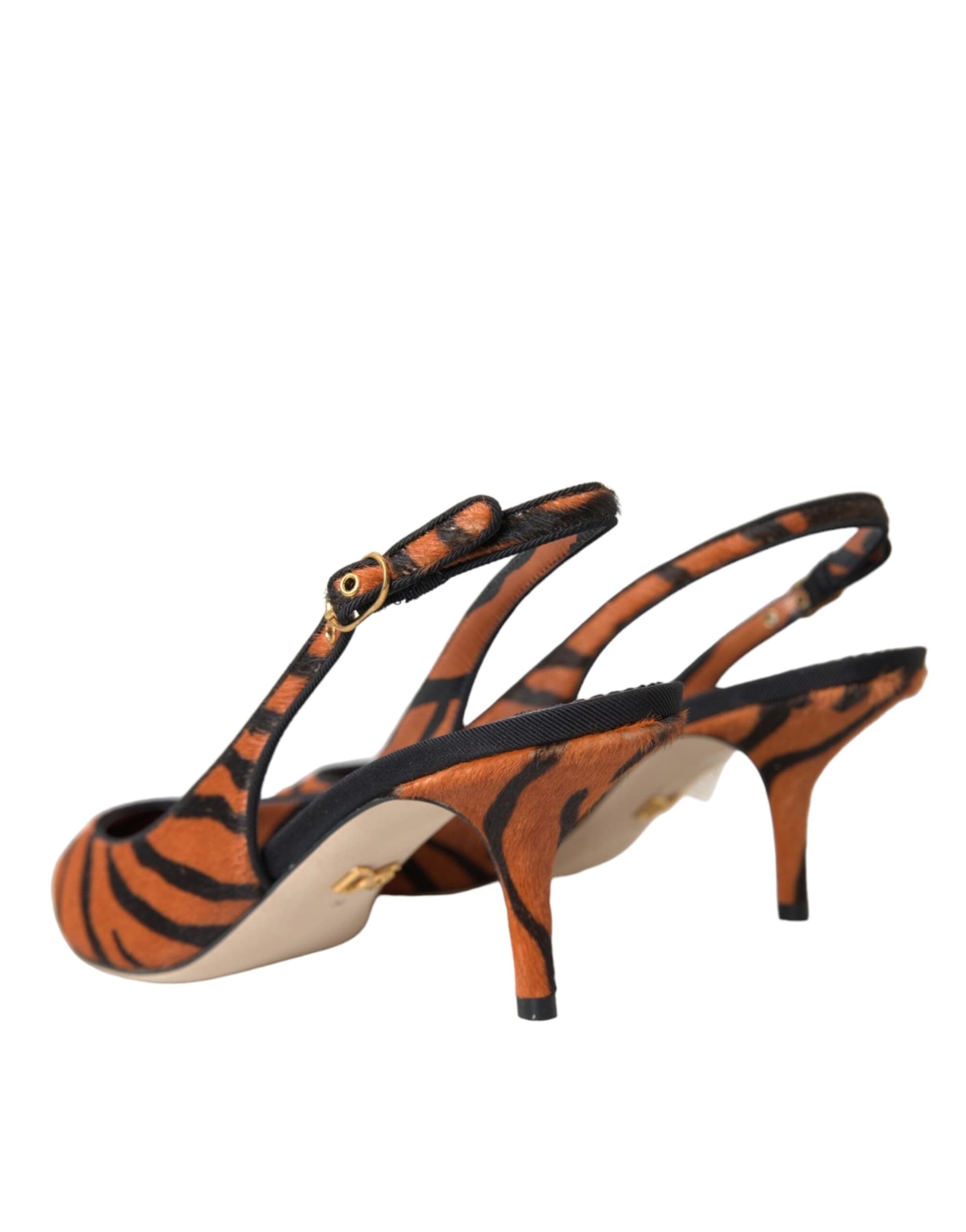 Black Orange Zebra Leather Slingbacks Shoes - 3