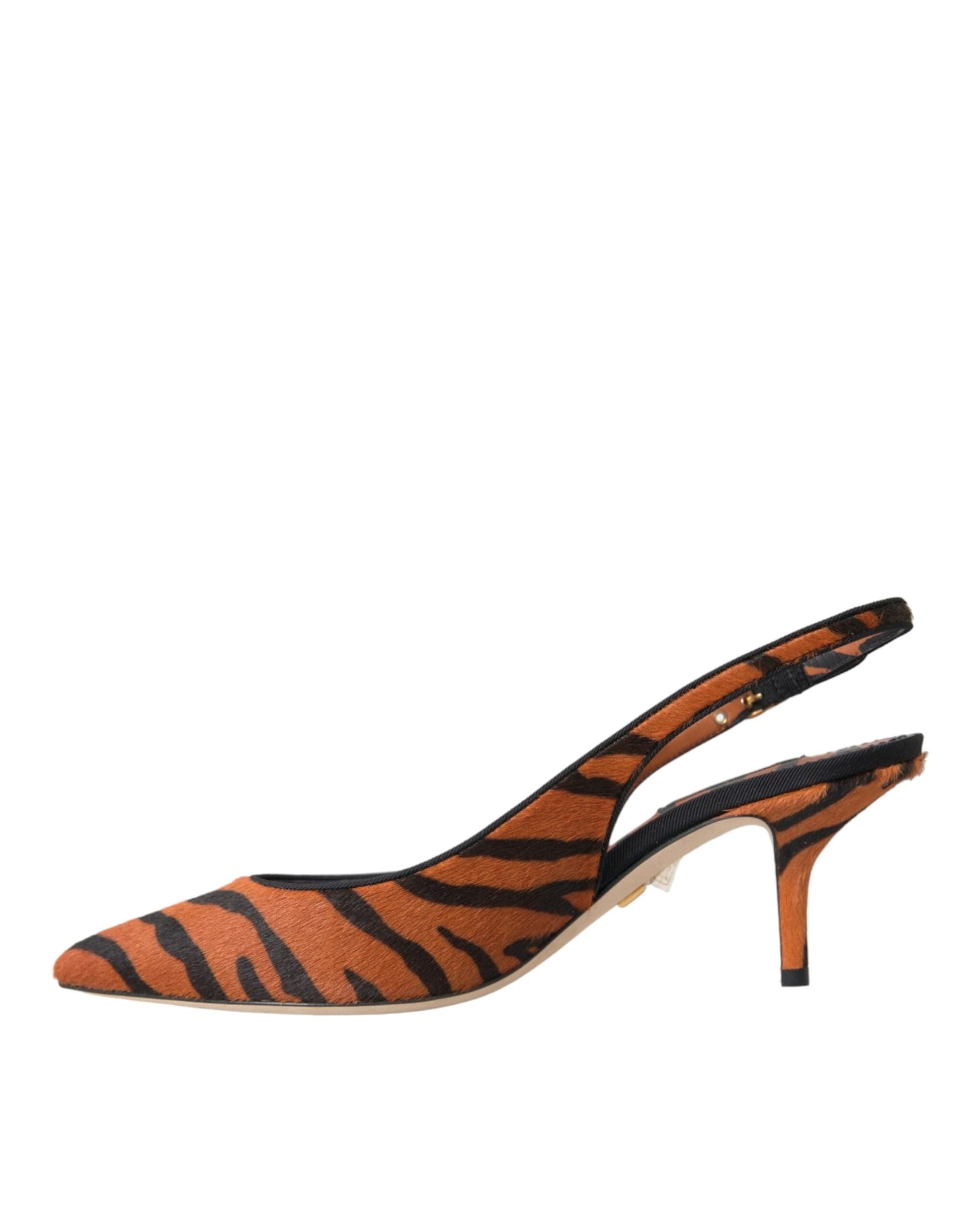 Black Orange Zebra Leather Slingbacks Shoes - 4