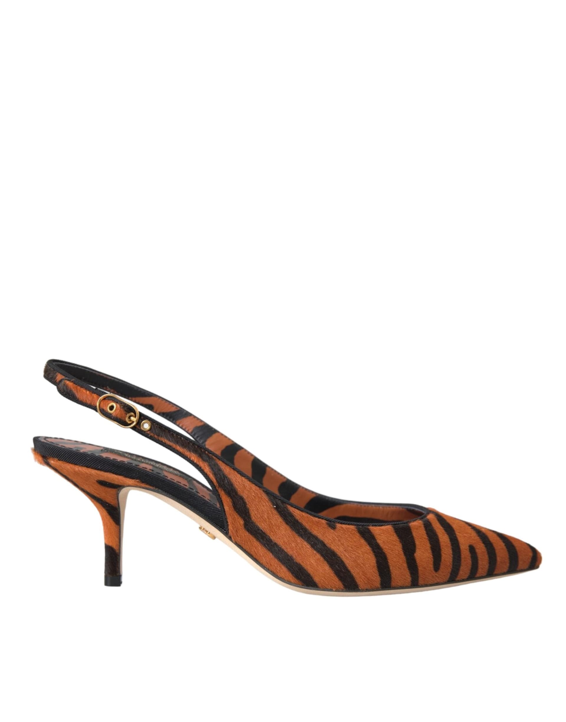 Black Orange Zebra Leather Slingbacks Shoes - 5