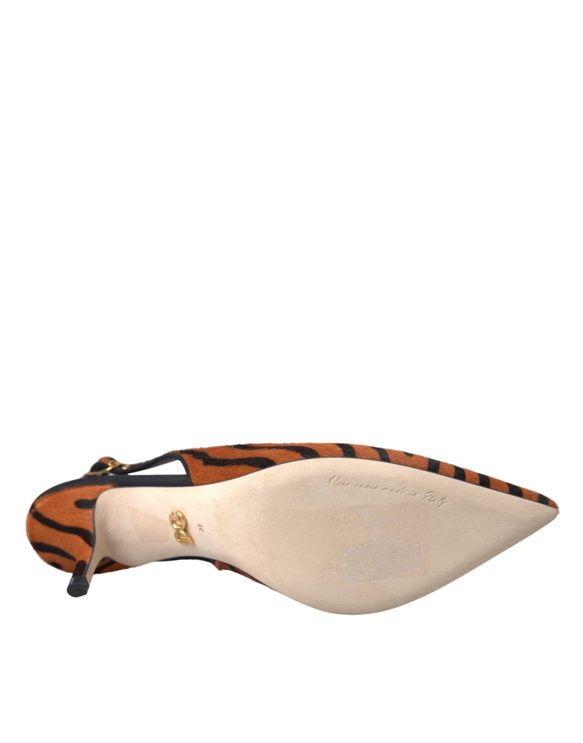Black Orange Zebra Leather Slingbacks Shoes - 6