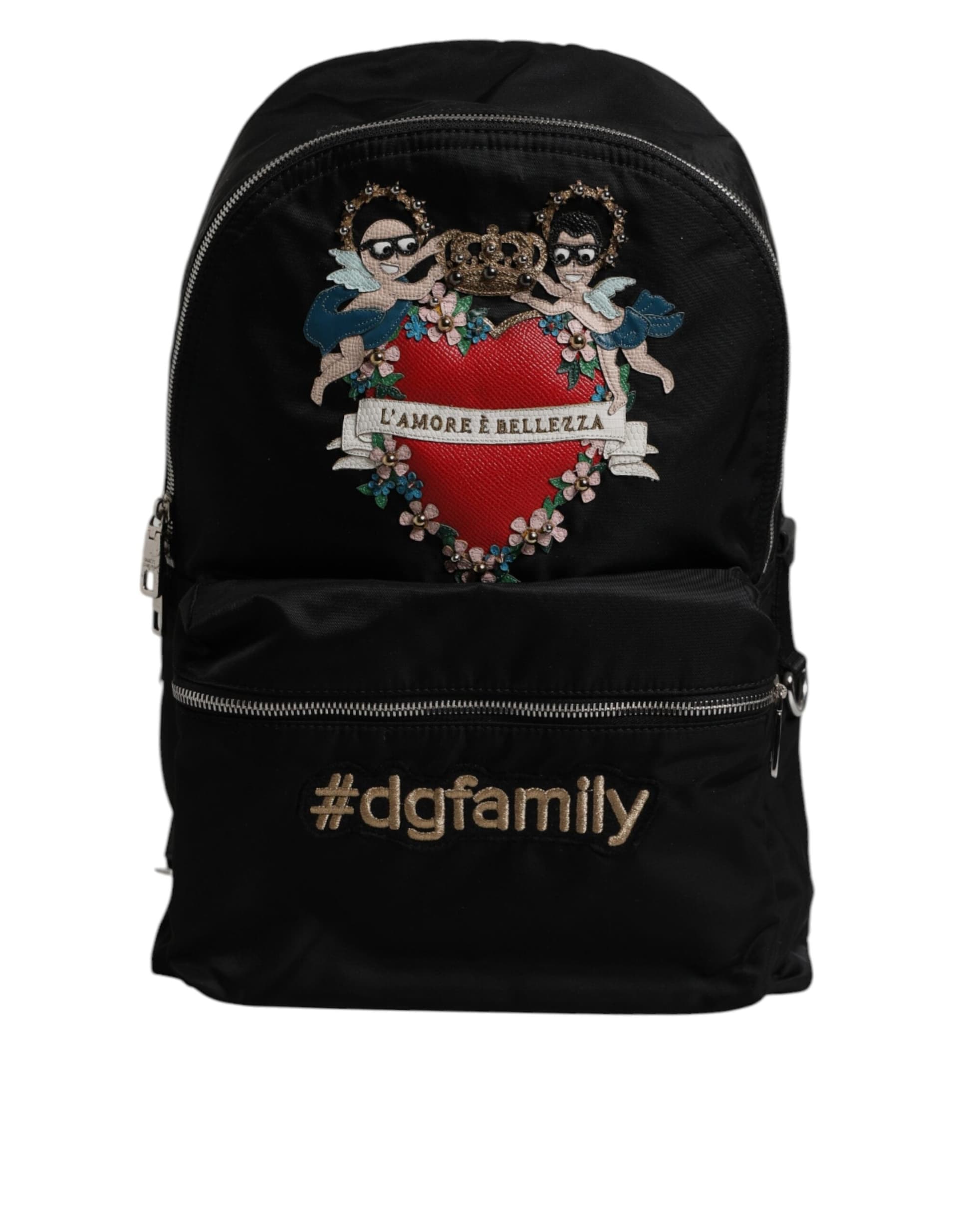 Black Nylon #DGFAMILY Embellished Backpack VULCANO Bag - 2