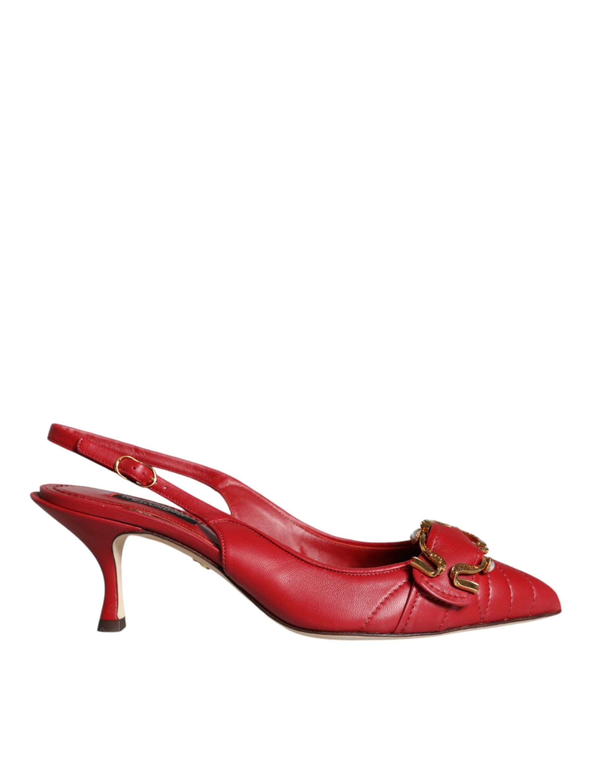 Red Devotion Leather Heels Slingback Shoes - 3