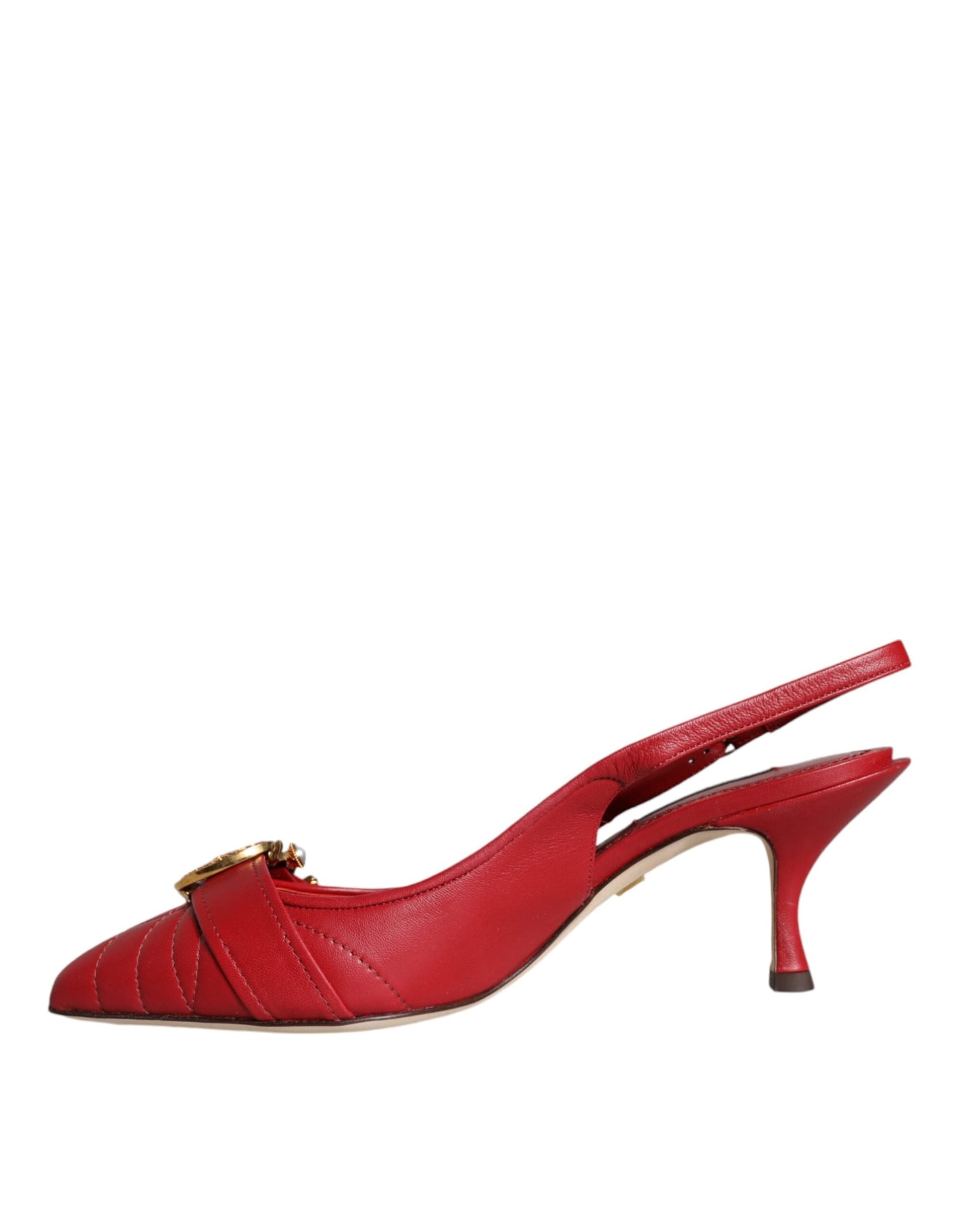 Red Devotion Leather Heels Slingback Shoes - 4