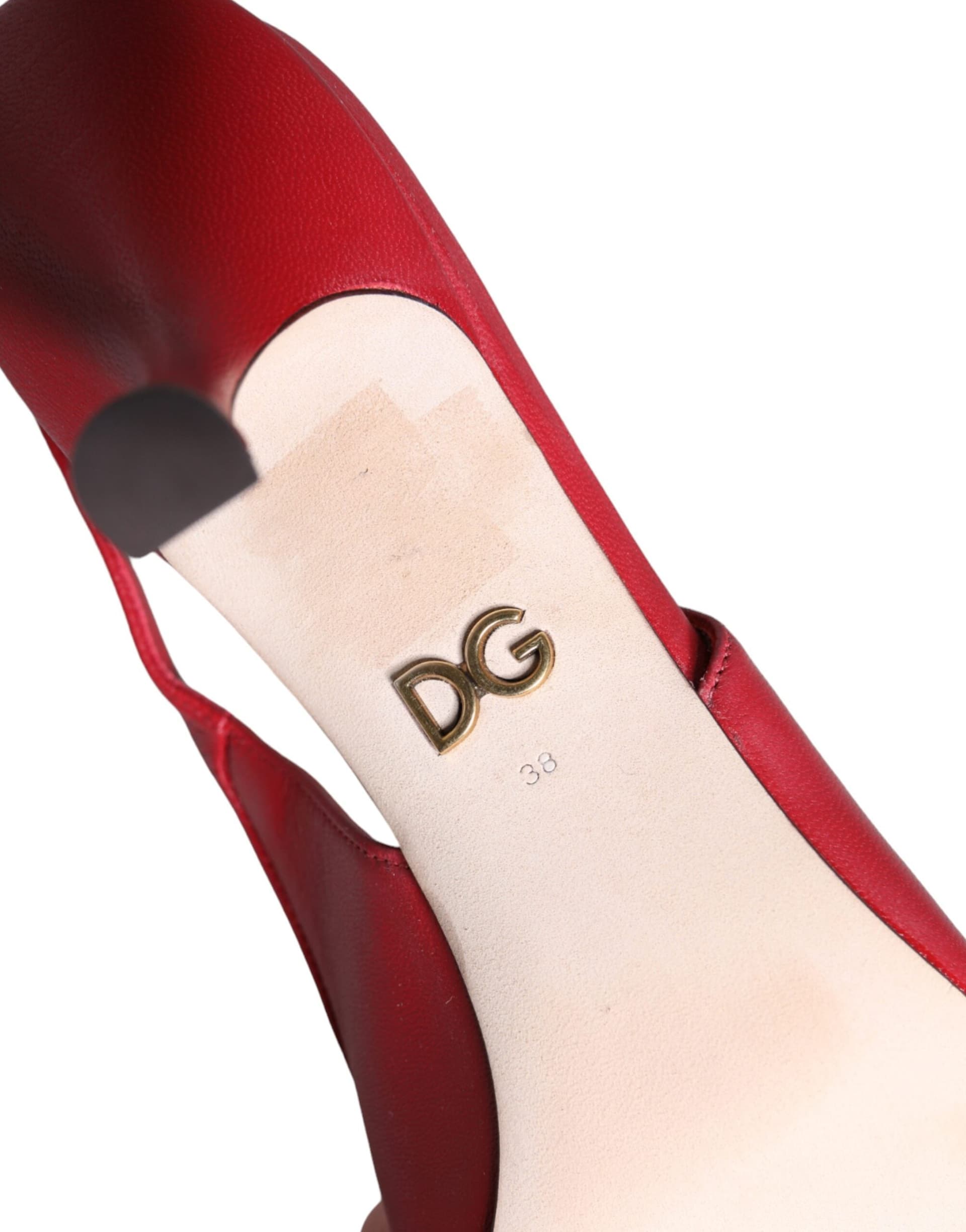 Red Devotion Leather Heels Slingback Shoes - 7