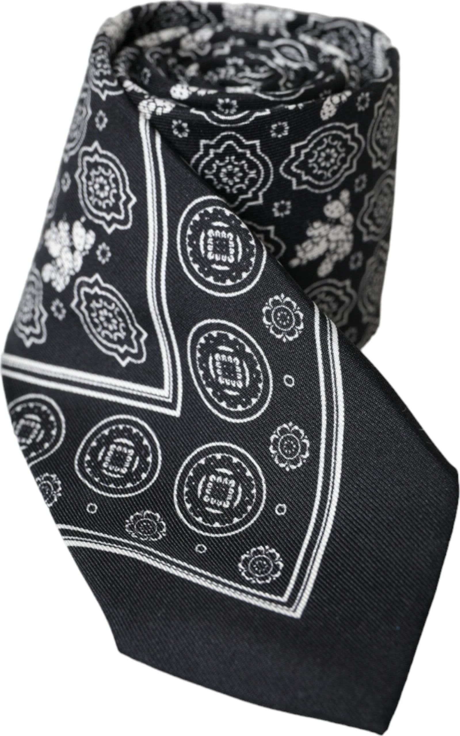Black Patterned 100%Silk Adjustable Tie - 2