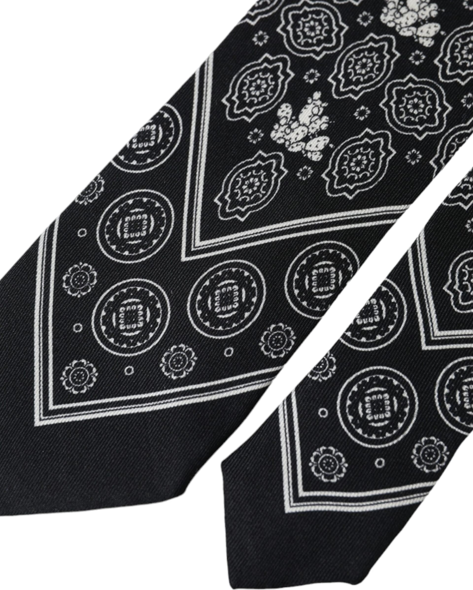 Black Patterned 100%Silk Adjustable Tie - 3