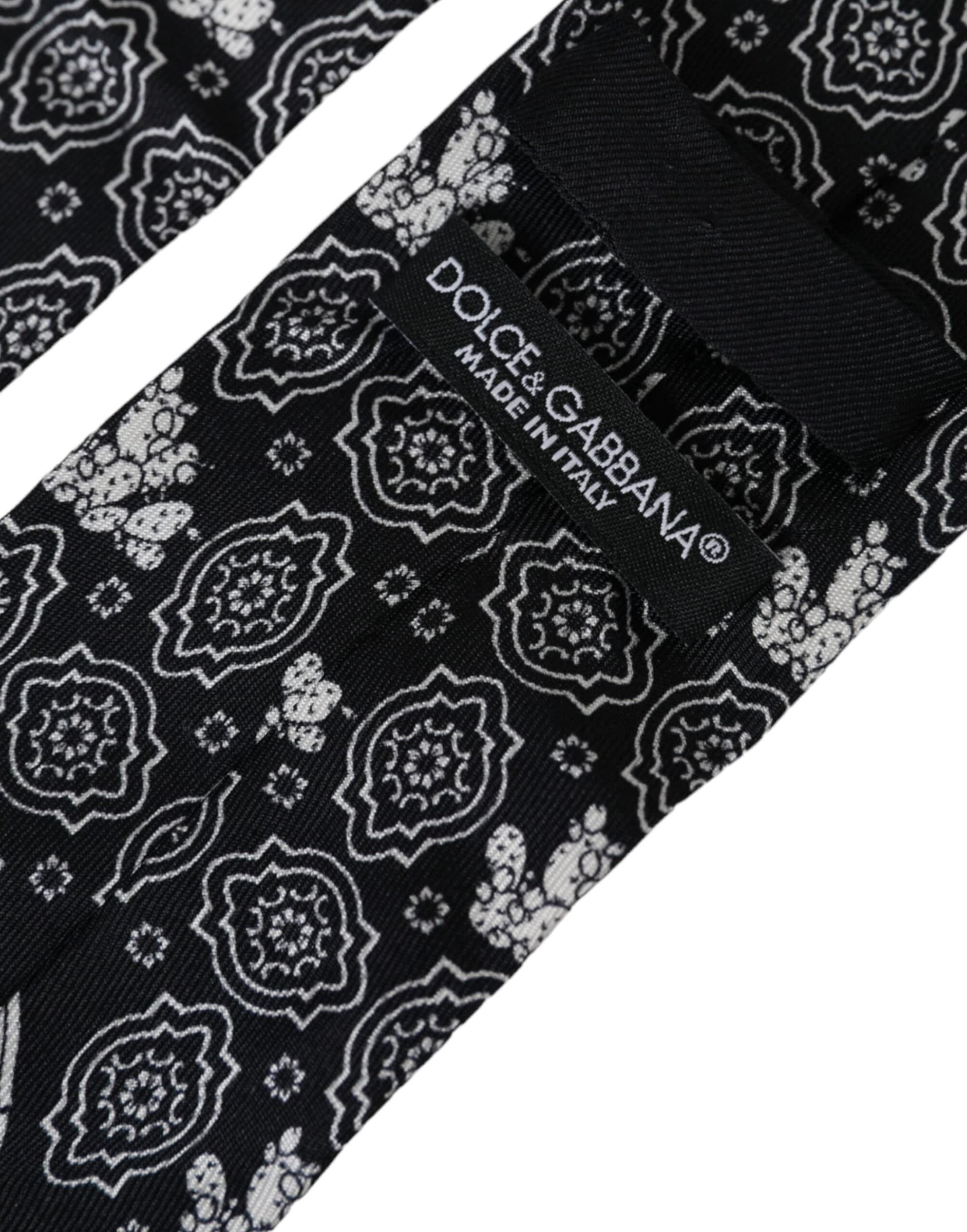Black Patterned 100%Silk Adjustable Tie - 4