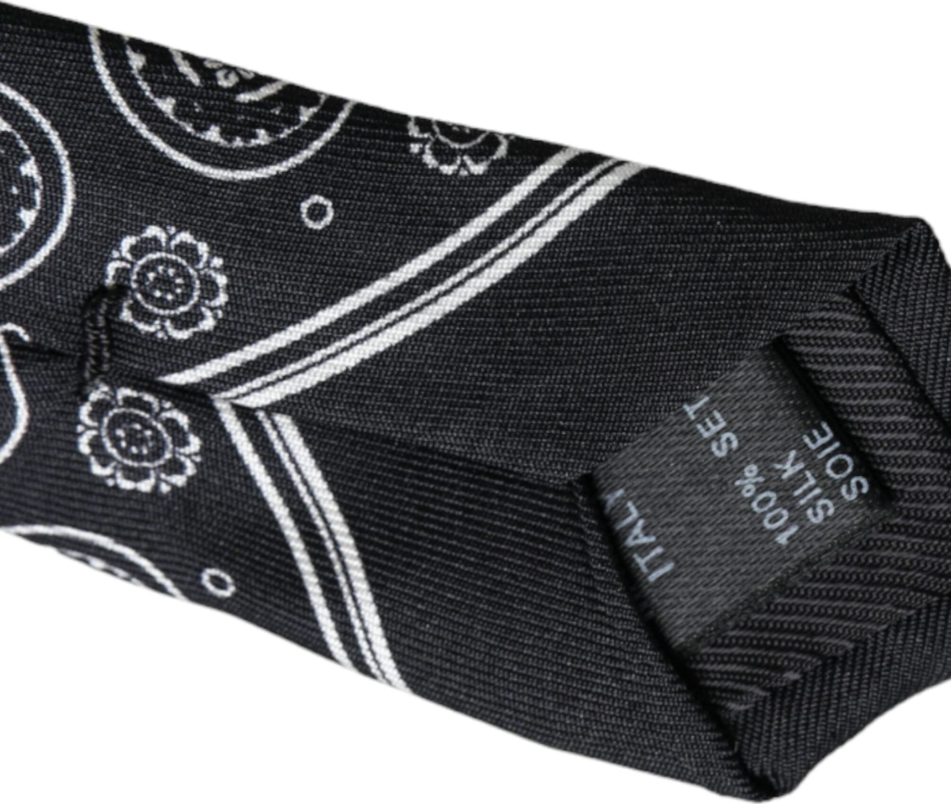 Black Patterned 100%Silk Adjustable Tie - 5