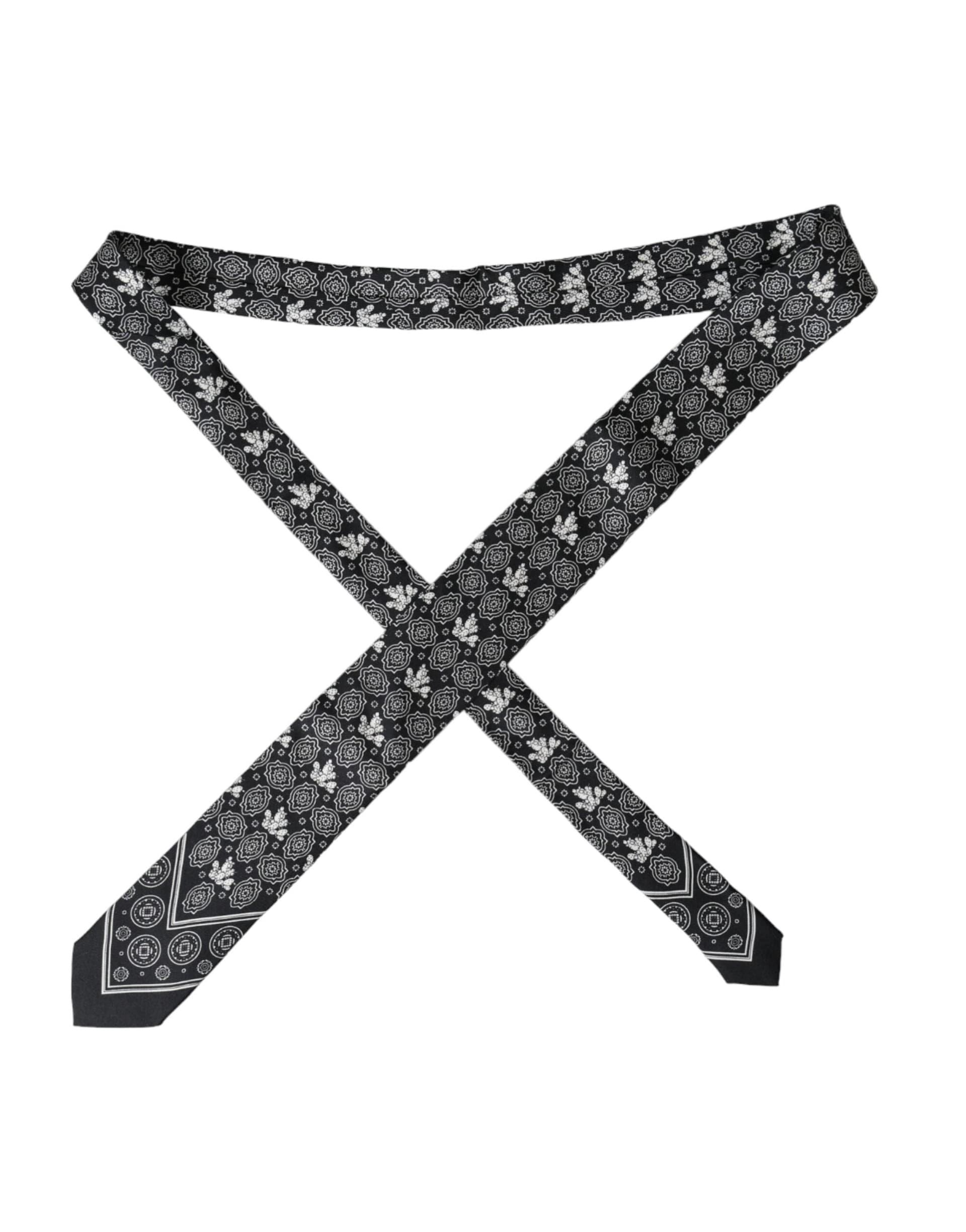 Black Patterned 100%Silk Adjustable Tie - 6