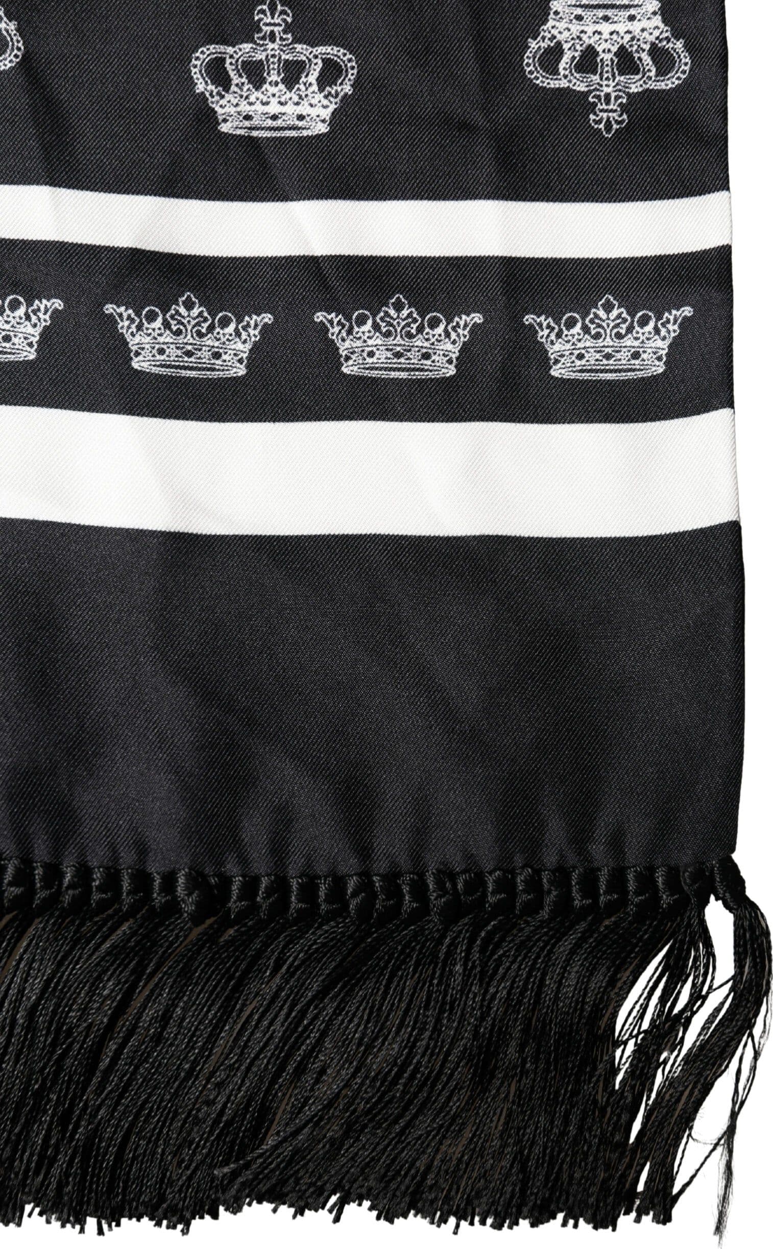 Black Silk Crown Fringe Neck Wrap 173cm x 32.5cm Scarf - 3