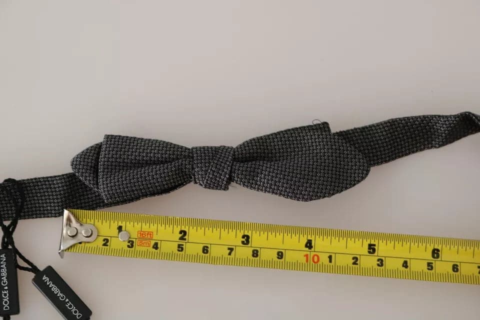 Gray Silk Patterned Mens Necktie Bow Tie - 5