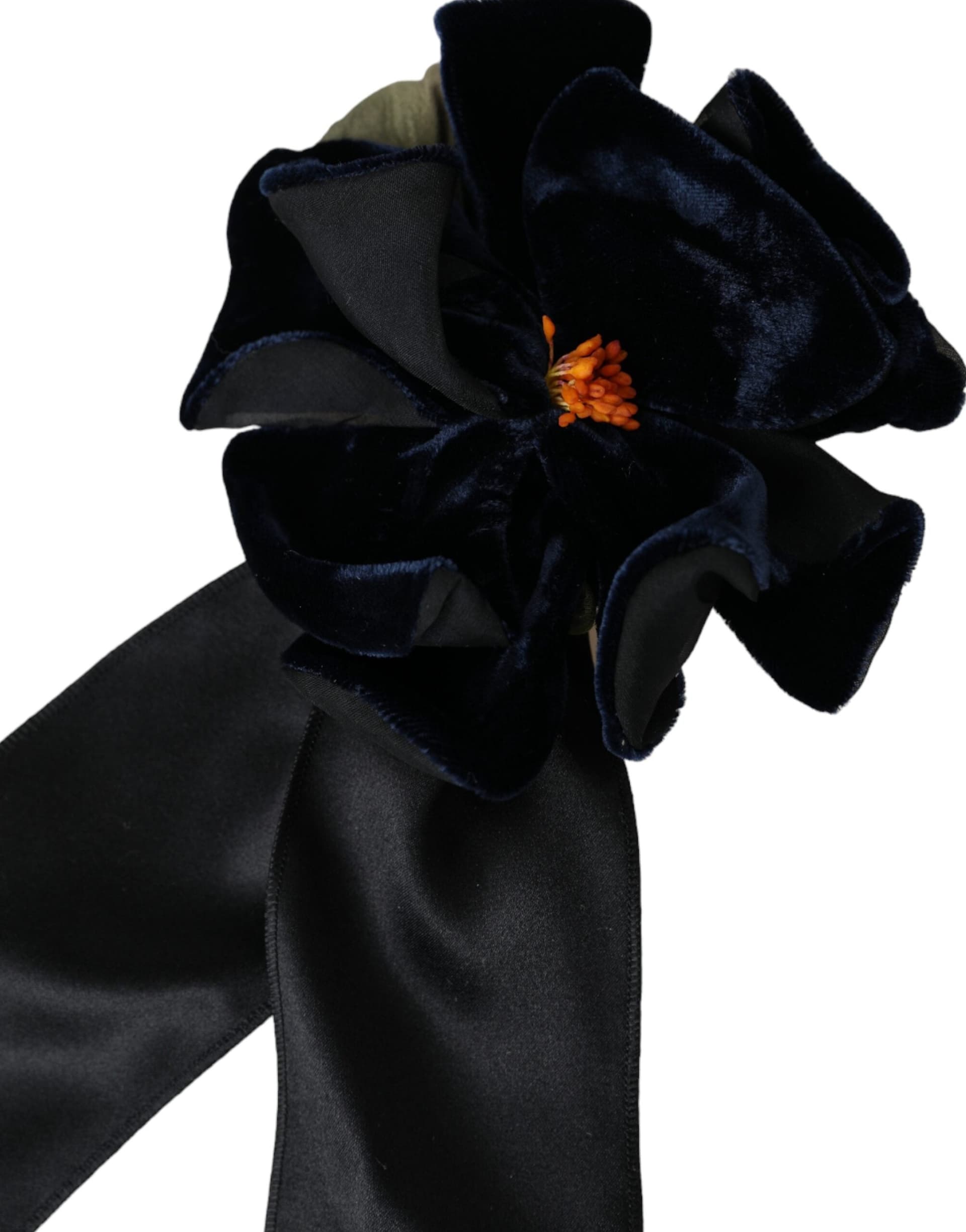 Black Silk Gold Brass Floral Hair Pin Brooch - 3