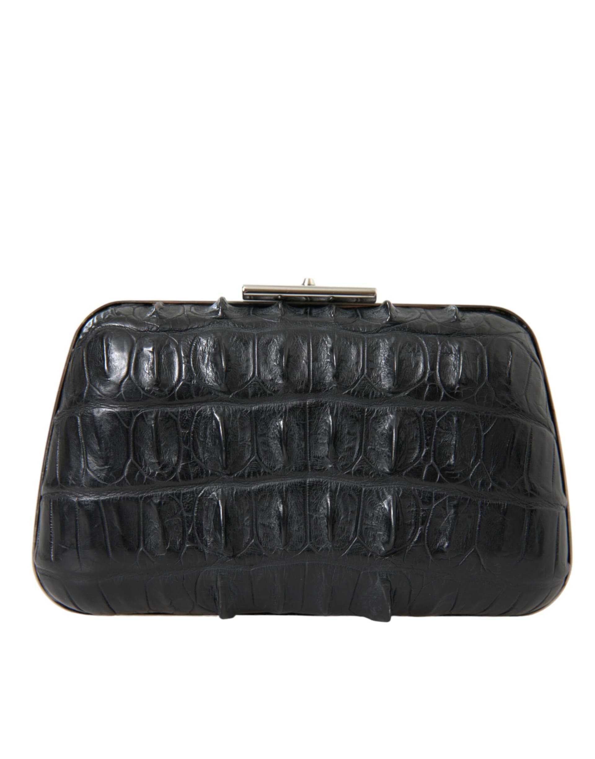 Black Exotic Skin Leather Shoulder Crossbody Box Clutch Bag - 3