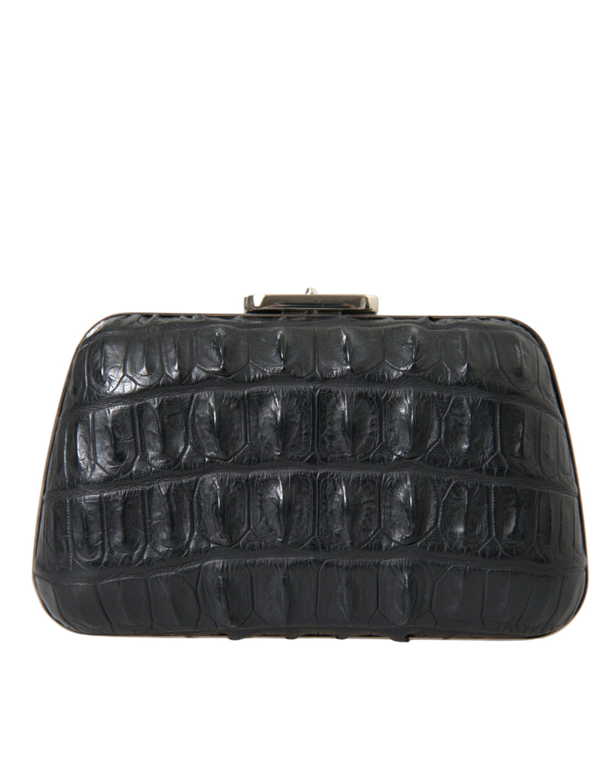 Black Exotic Skin Leather Shoulder Crossbody Box Clutch Bag - 5