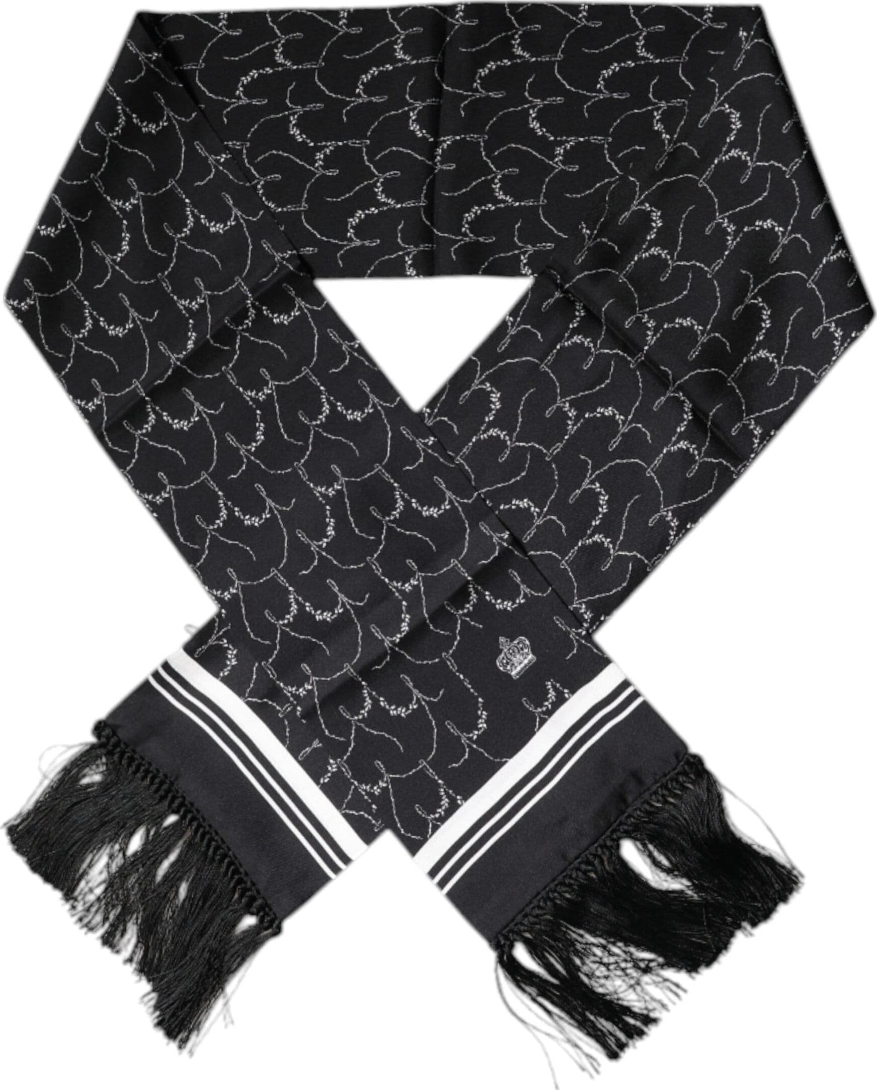 Black Patterned Skinny Fringes Shawl Scarf - 3