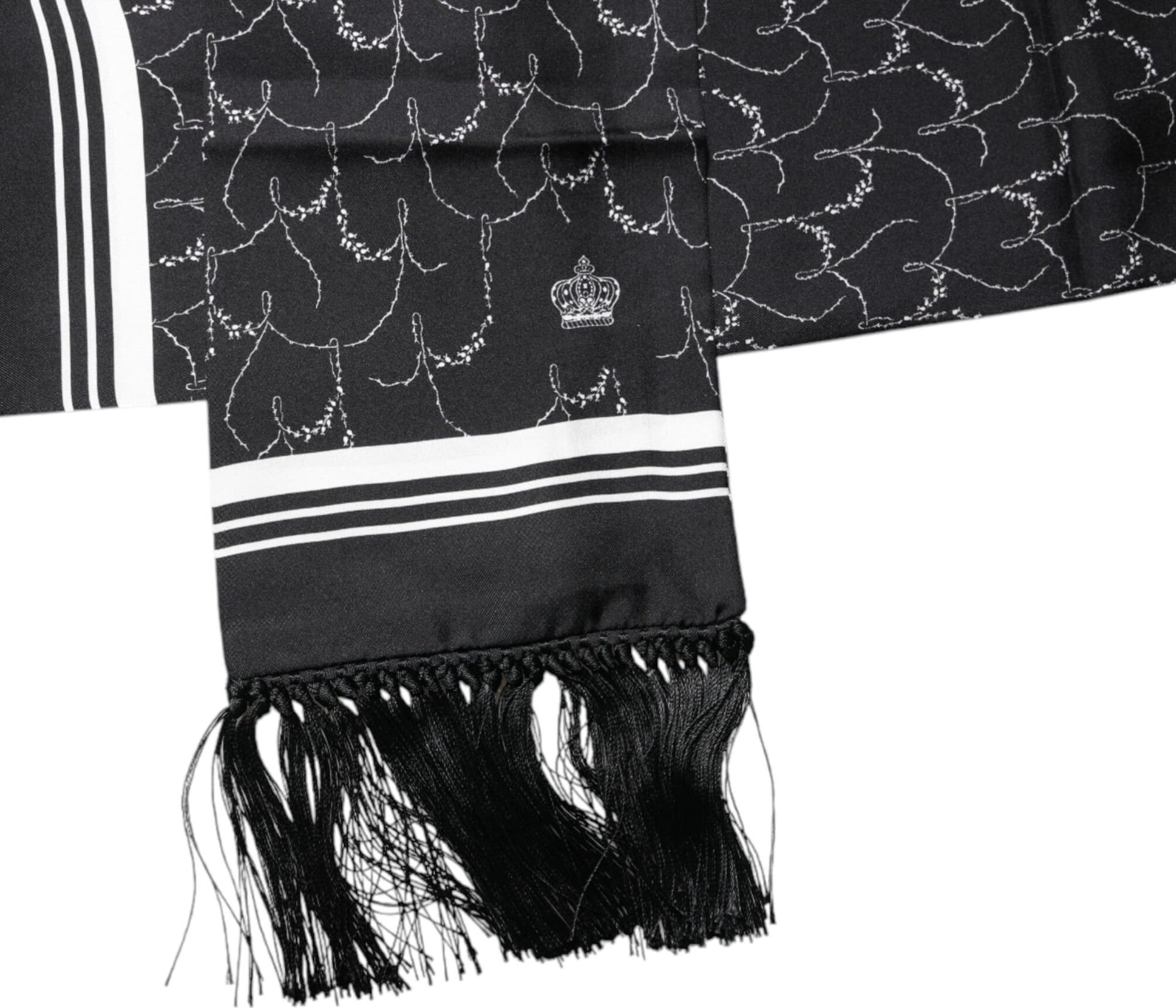 Black Patterned Skinny Fringes Shawl Scarf - 4