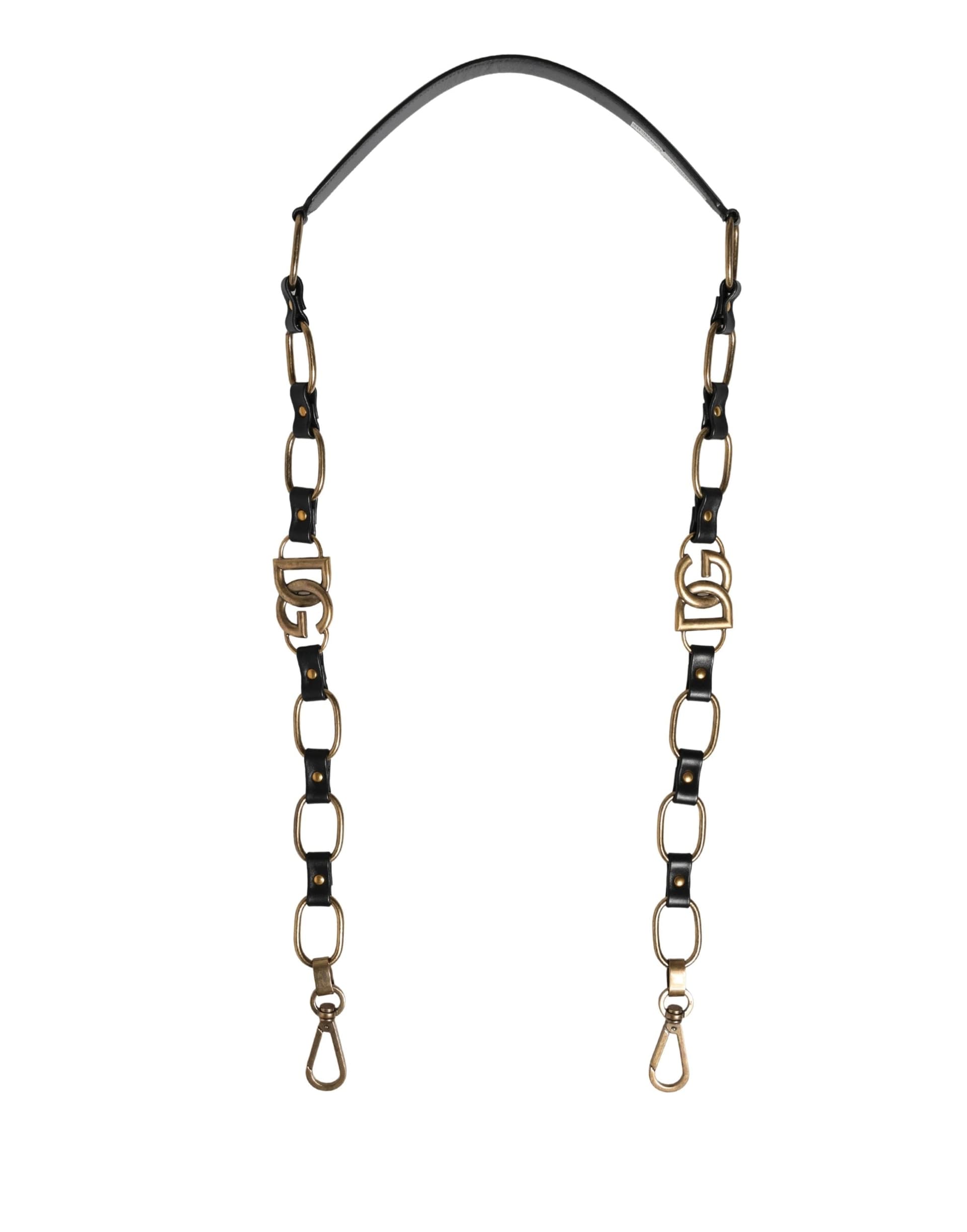 Black Leather Gold Chain Bag Accessory Shoulder Strap - 2