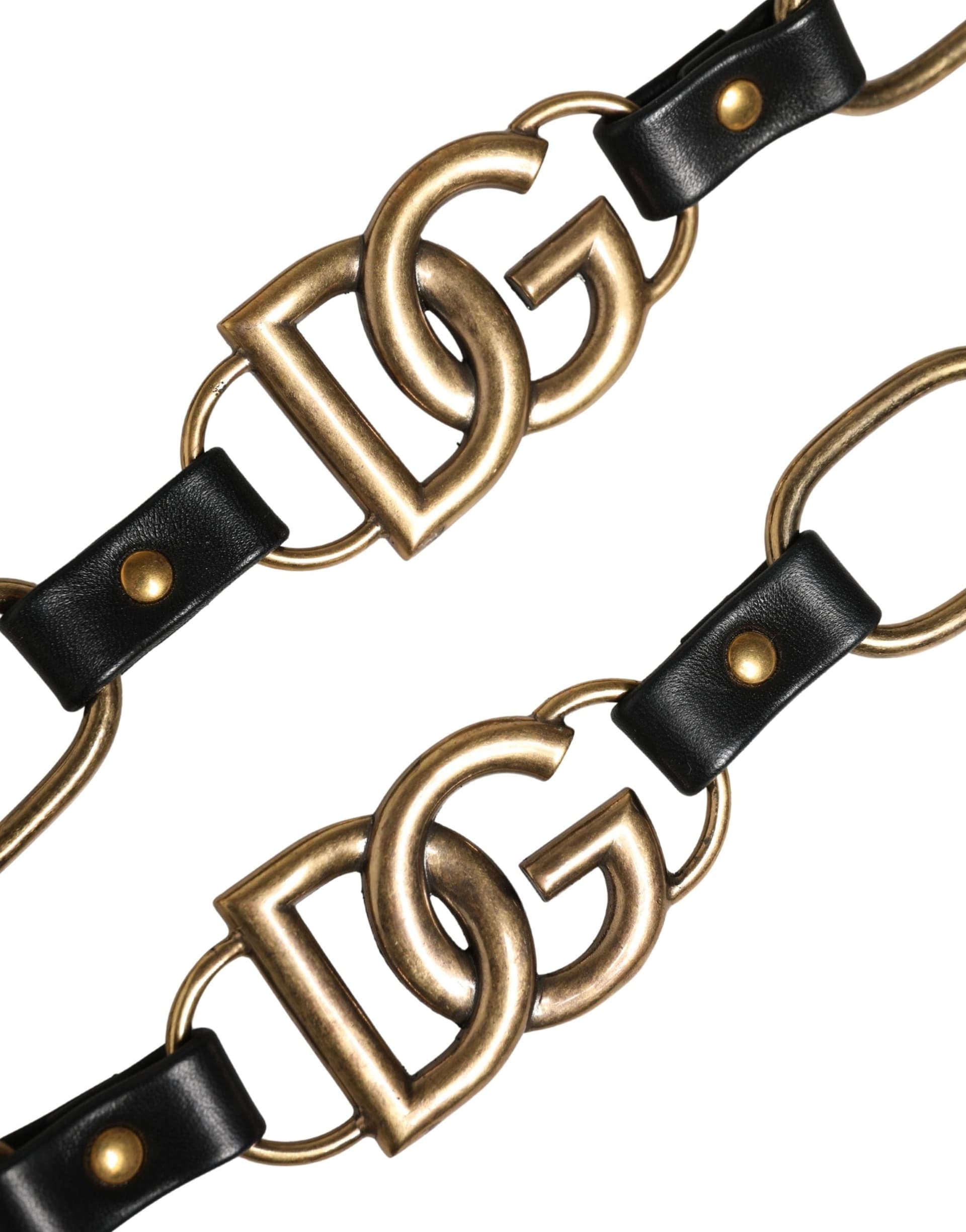 Black Leather Gold Chain Bag Accessory Shoulder Strap - 3