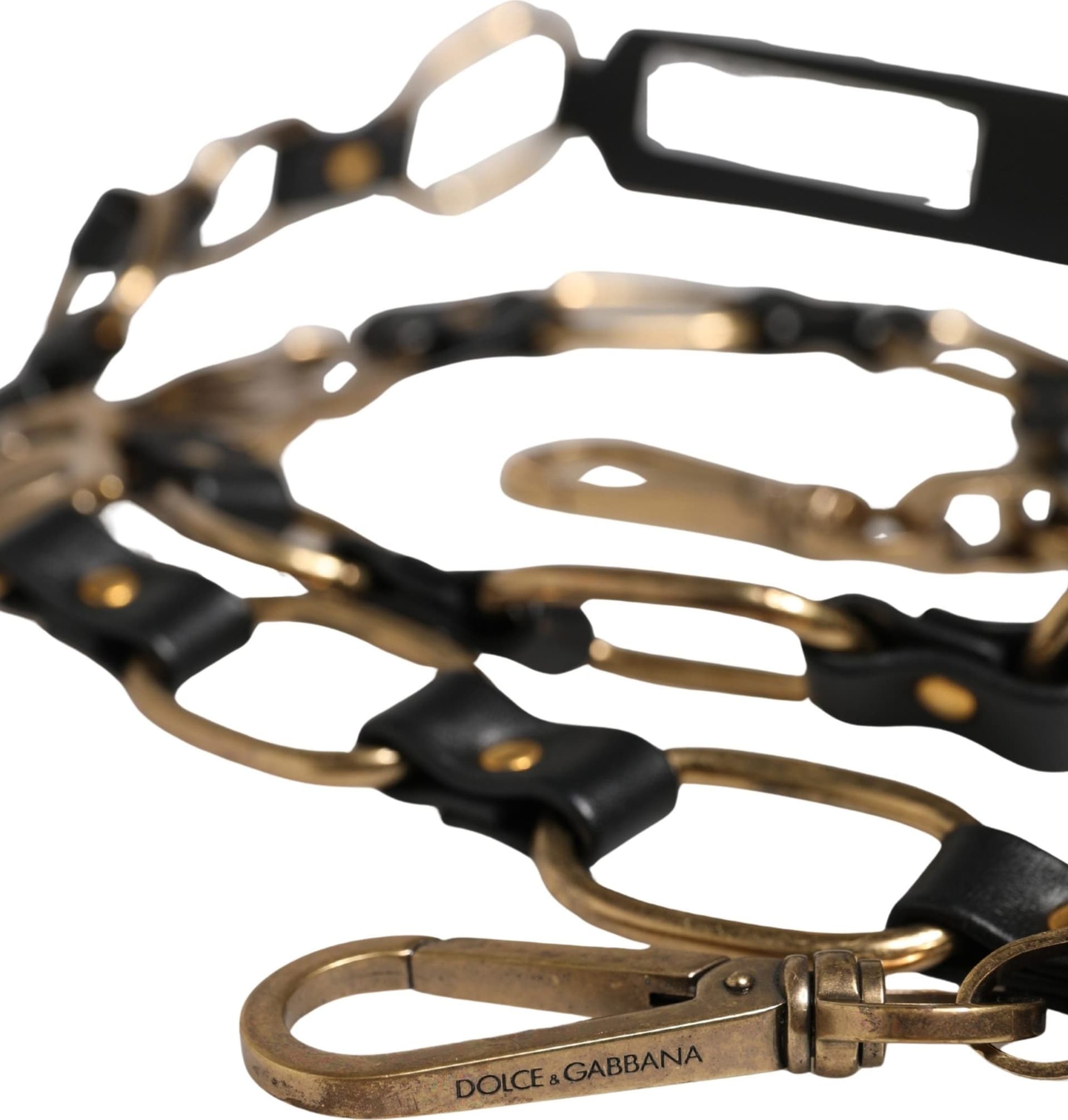 Black Leather Gold Chain Bag Accessory Shoulder Strap - 4