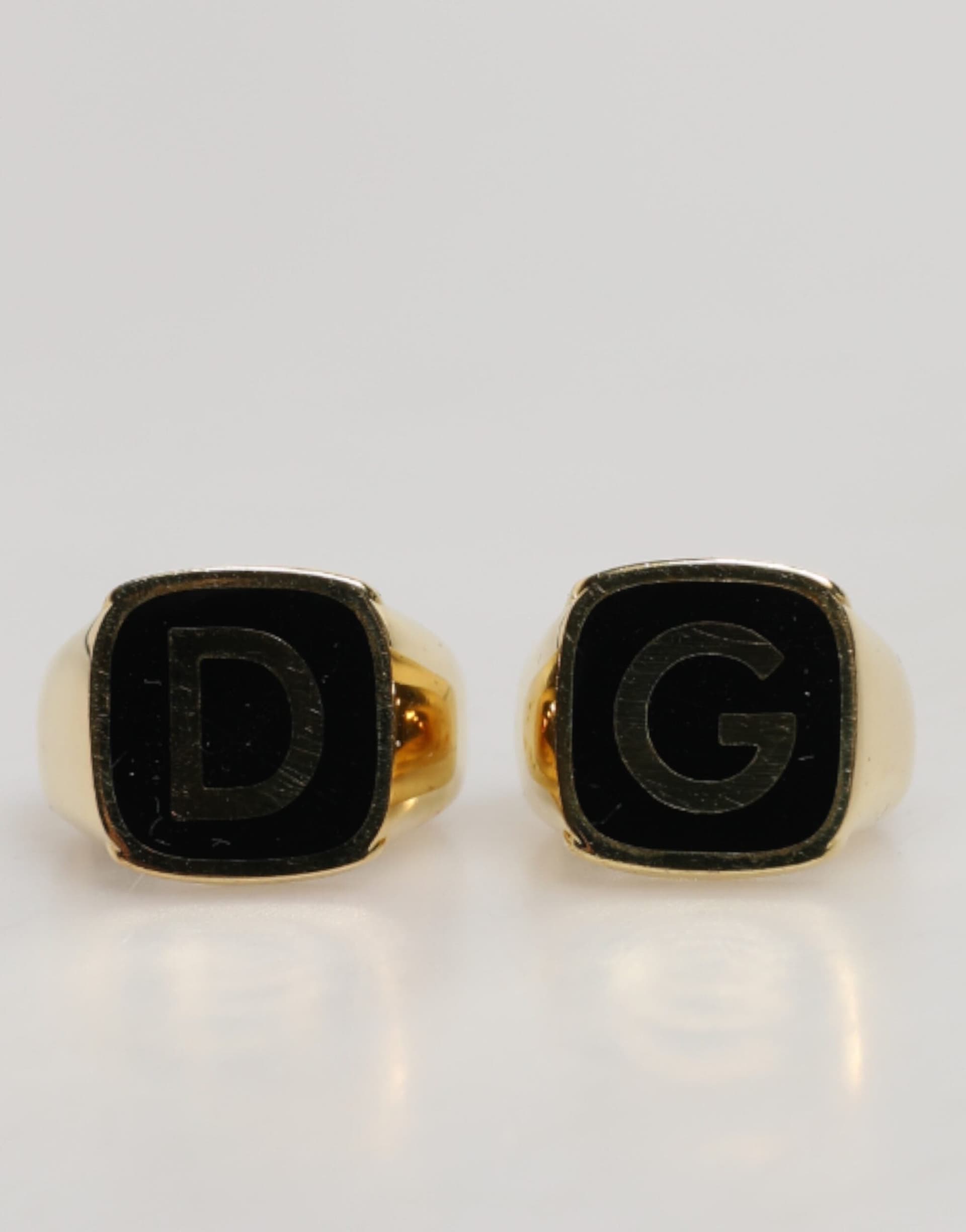 Gold-Tone Real Brass Black Enamel "DG" Adjustable Rings - 2