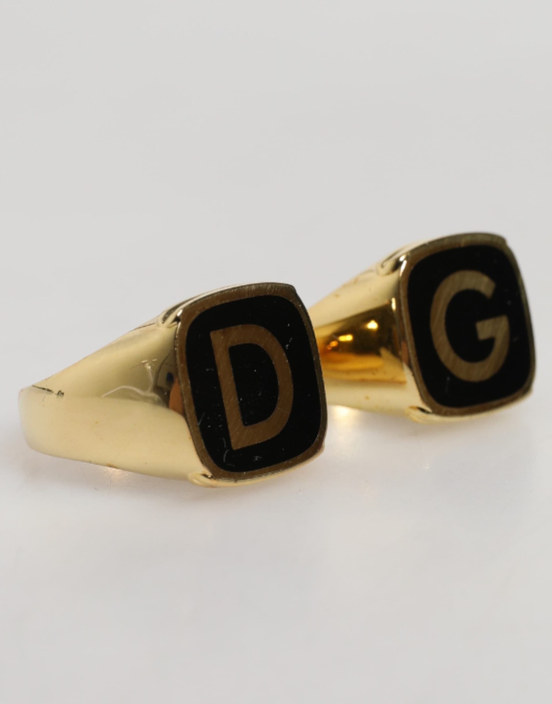 Gold-Tone Real Brass Black Enamel "DG" Adjustable Rings - 3