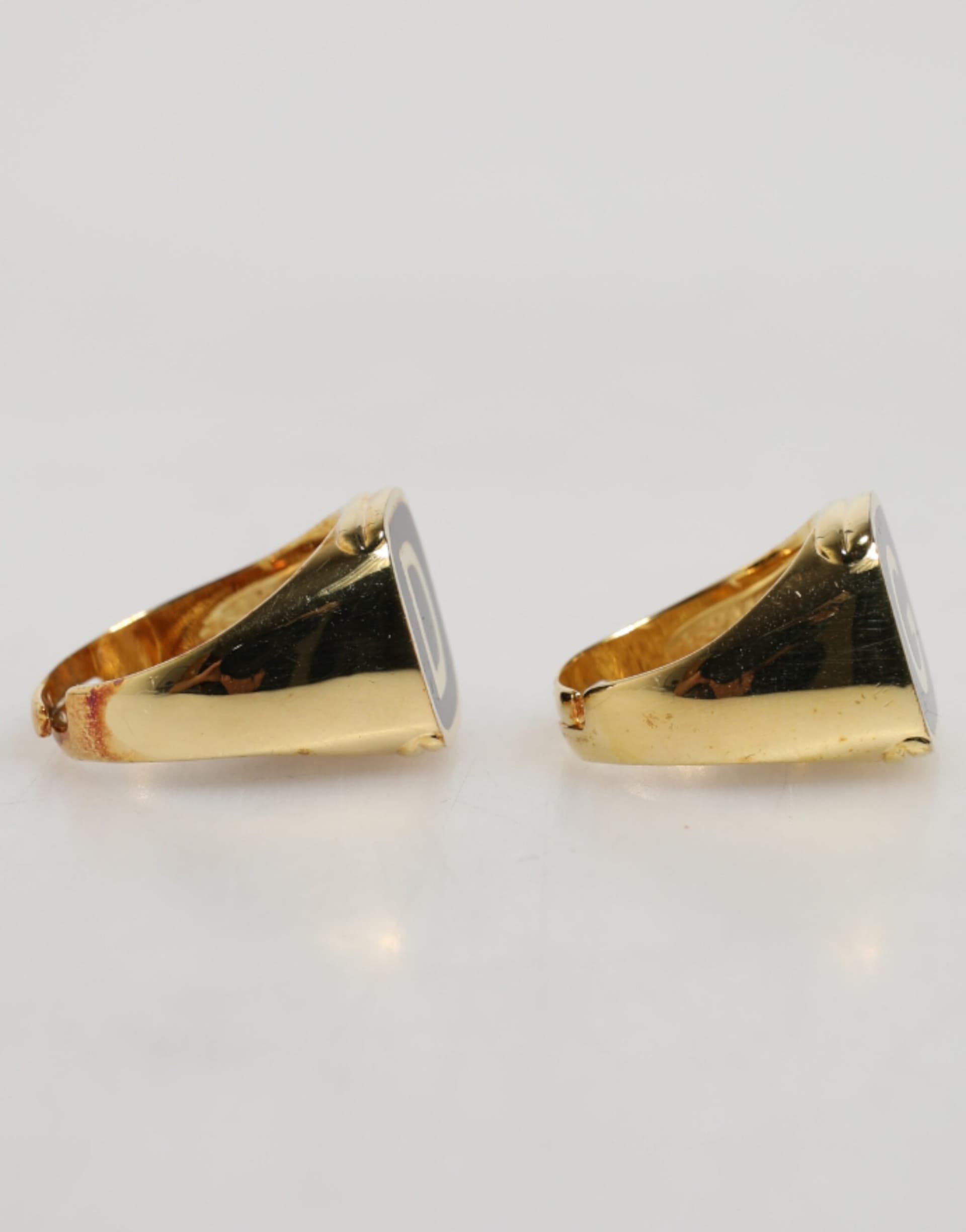 Gold-Tone Real Brass Black Enamel "DG" Adjustable Rings - 5