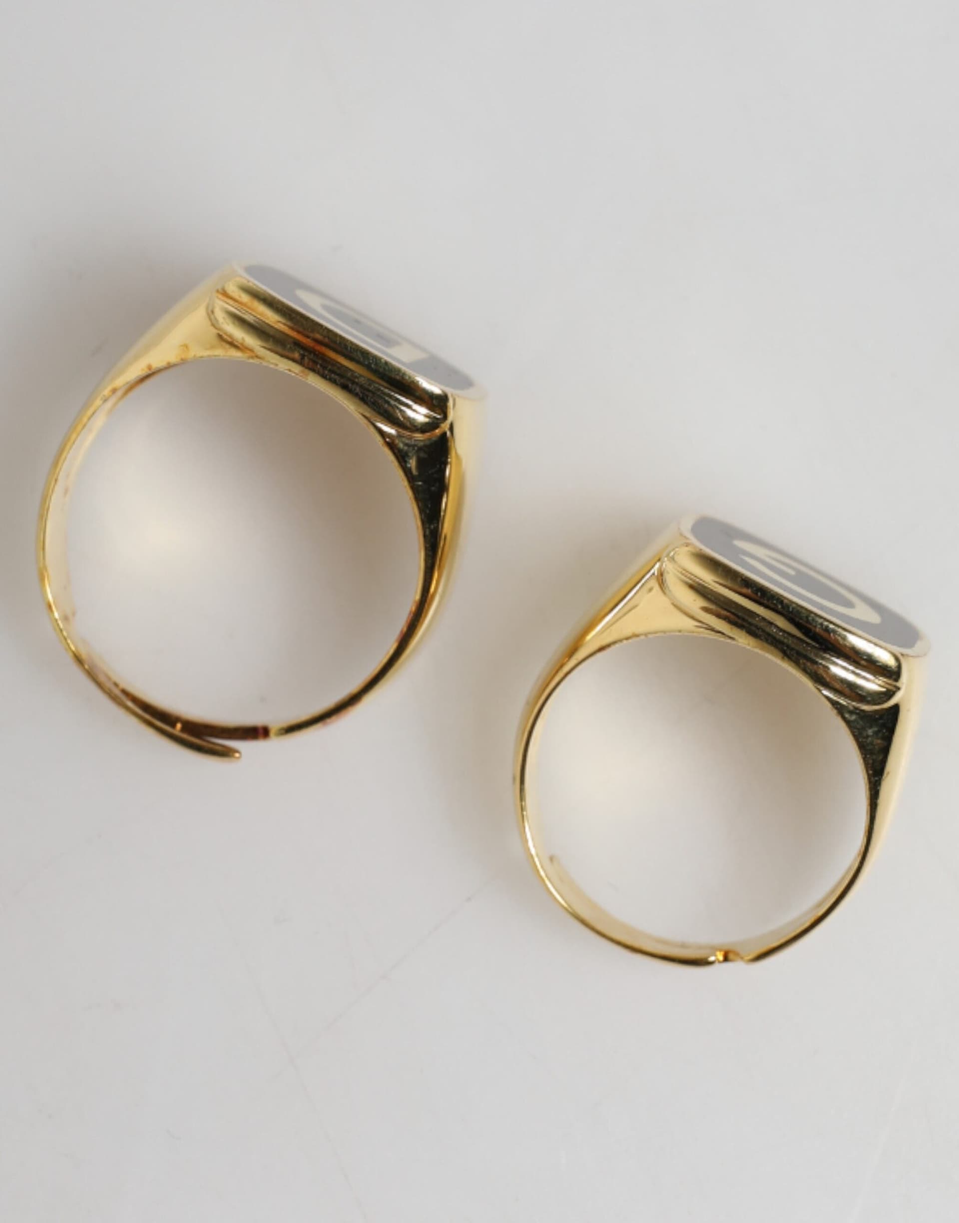 Gold-Tone Real Brass Black Enamel "DG" Adjustable Rings - 6