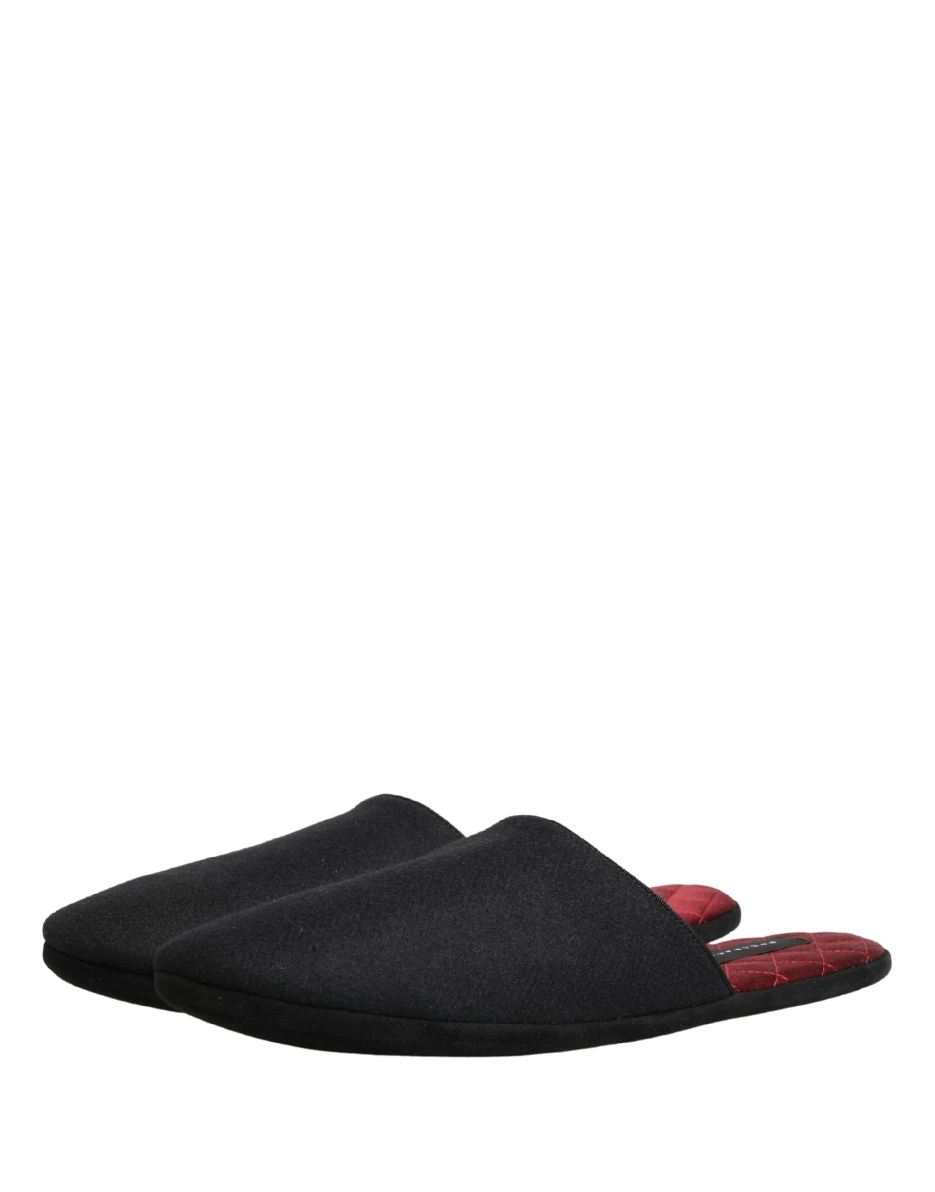 Black Wool Cashmere Red Quilted Slippers Shoes - 3