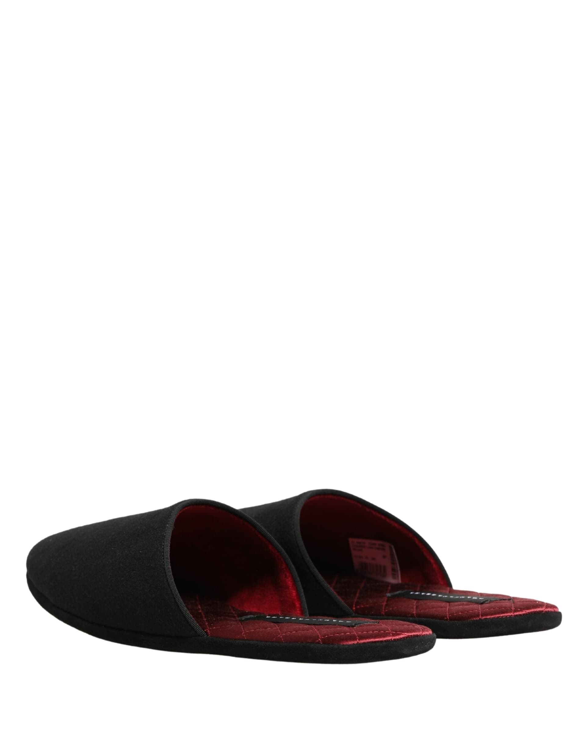Black Wool Cashmere Red Quilted Slippers Shoes - 4