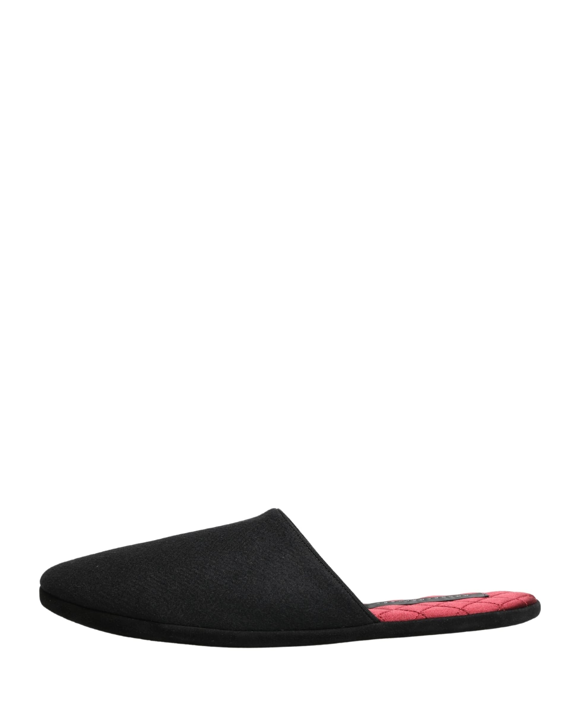 Black Wool Cashmere Red Quilted Slippers Shoes - 5